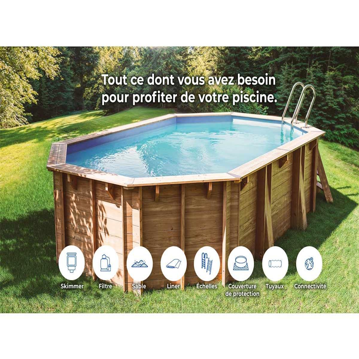 GRE Piscine bois Orange 7,55 x 4,56 x 1,46 m - Gré