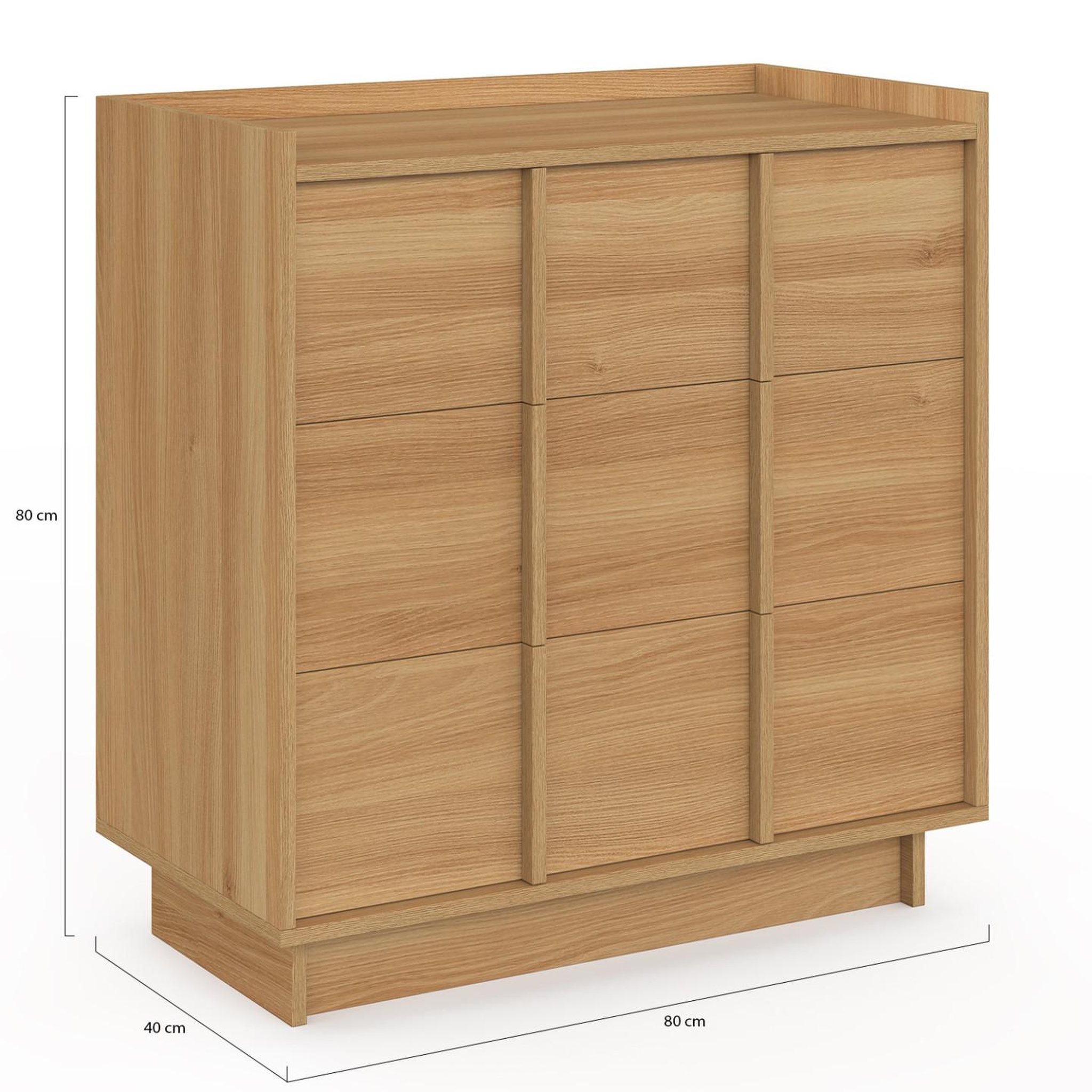 Voir la diapositive 5 : ID MARKET Commode rosie 3 tiroirs 80 cm façon hêtre design minimaliste