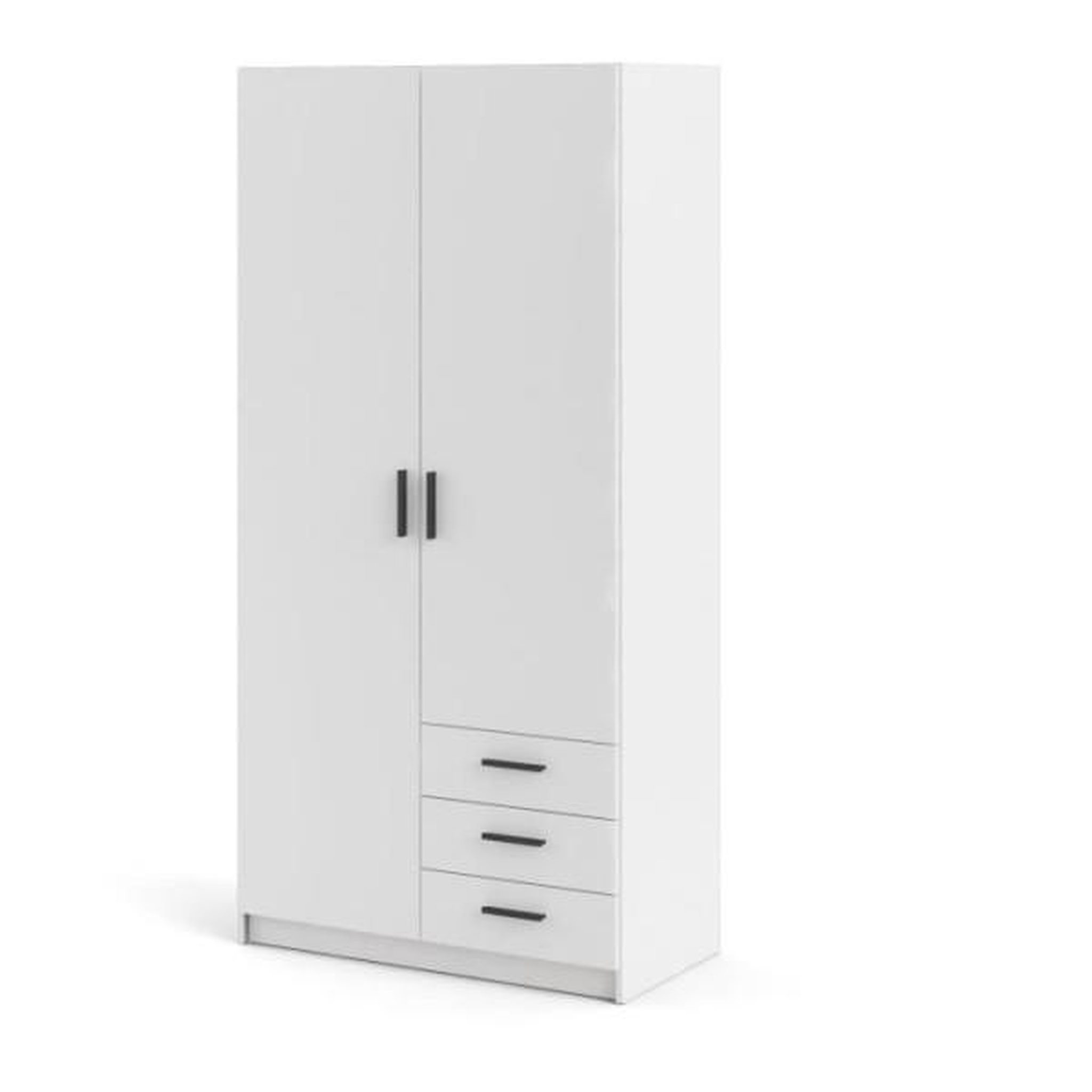 Voir la diapositive 5 : TVILUM Armoire VEGA - Décor Blanc mat - 2 portes + 3 tiroirs - L 98,5 x P 49,6 x H 200,4 cm