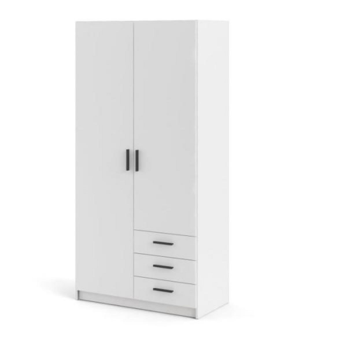 TVILUM Armoire VEGA - Décor Blanc mat - 2 portes + 3 tiroirs - L 98,5 x P 49,6 x H 200,4 cm