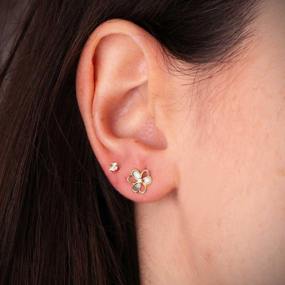 L'ATELIER D'AZUR Boucles d'Oreilles Or 18 Carats 750/000 Bicolore Trèfle - Zirconium