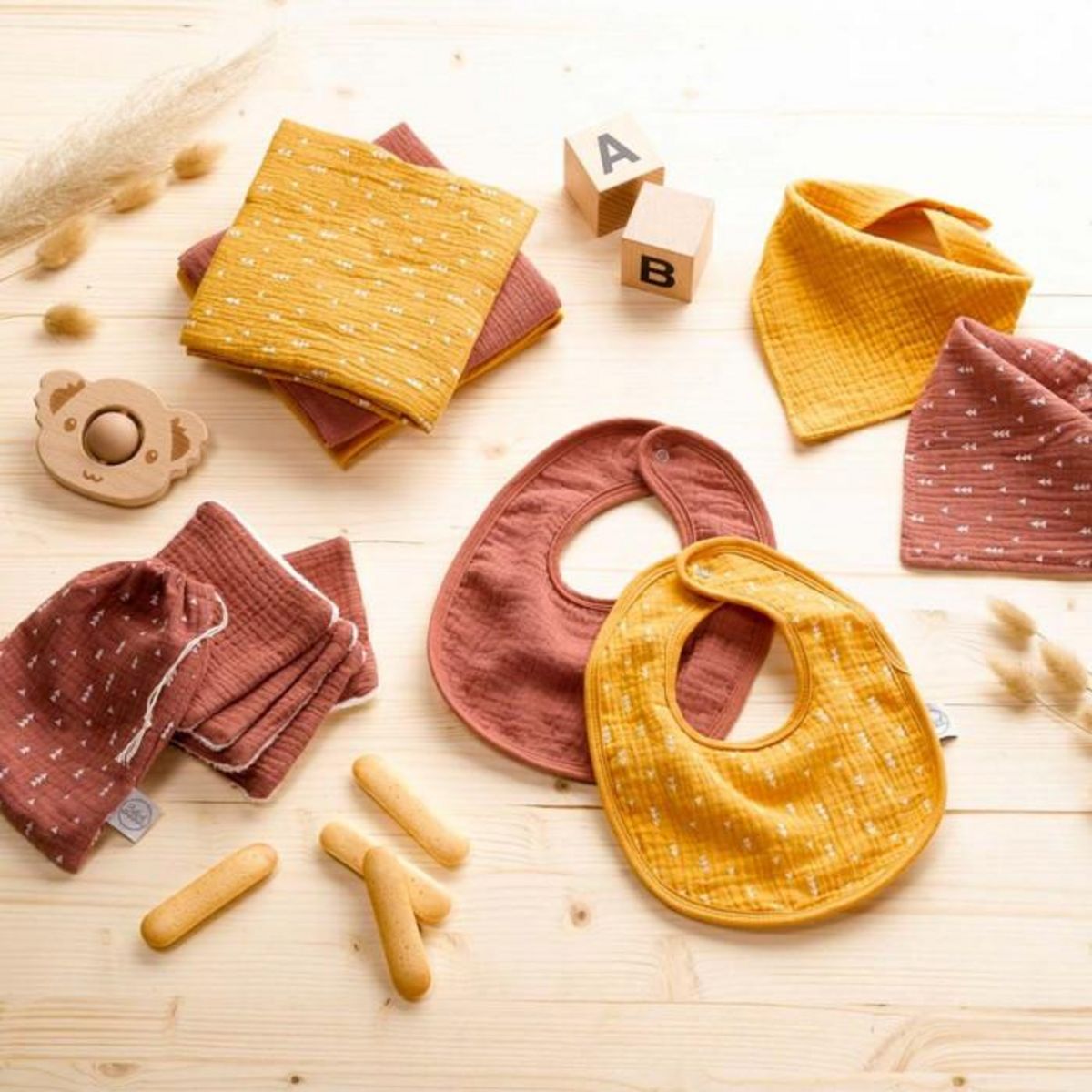 Paris Prix Lot de 3 Langes Bébé  Absorbant  70x70cm Moutarde