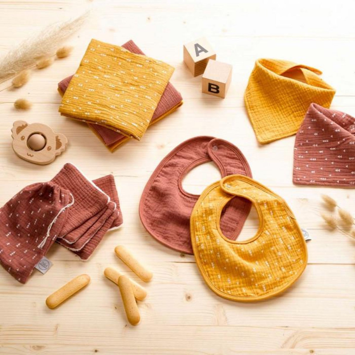 Paris Prix Lot de 3 Langes Bébé  Absorbant  70x70cm Moutarde