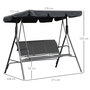 Voir la diapositive 3 : OUTSUNNY Balancelle de jardin 3 places grand confort toit imperméabilisé inclinaison réglable assise et dossier ergonomique acier textilène gris