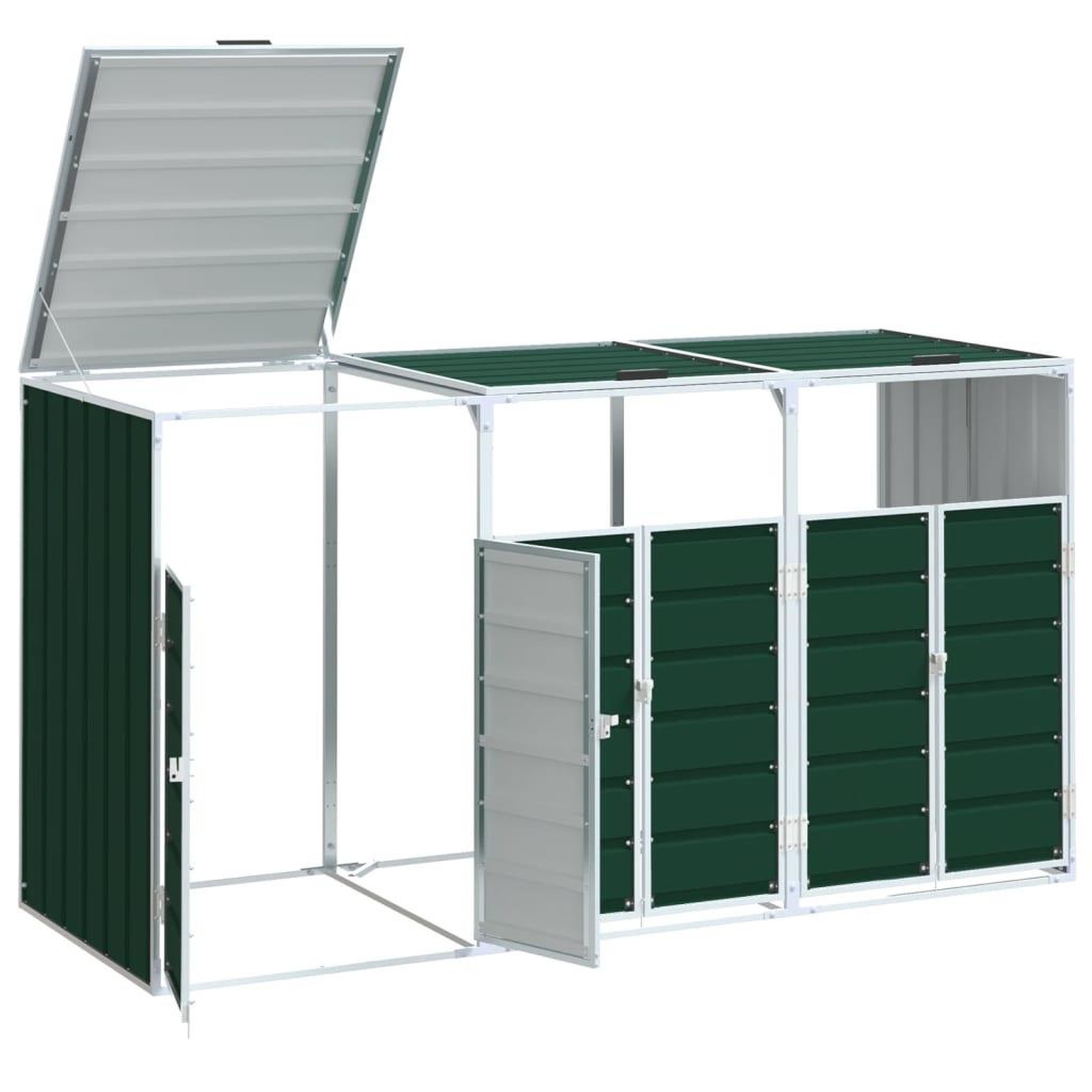Voir la diapositive 4 : VIDAXL Rangement a roulettes pour poubelles pour trois bacs vert acier