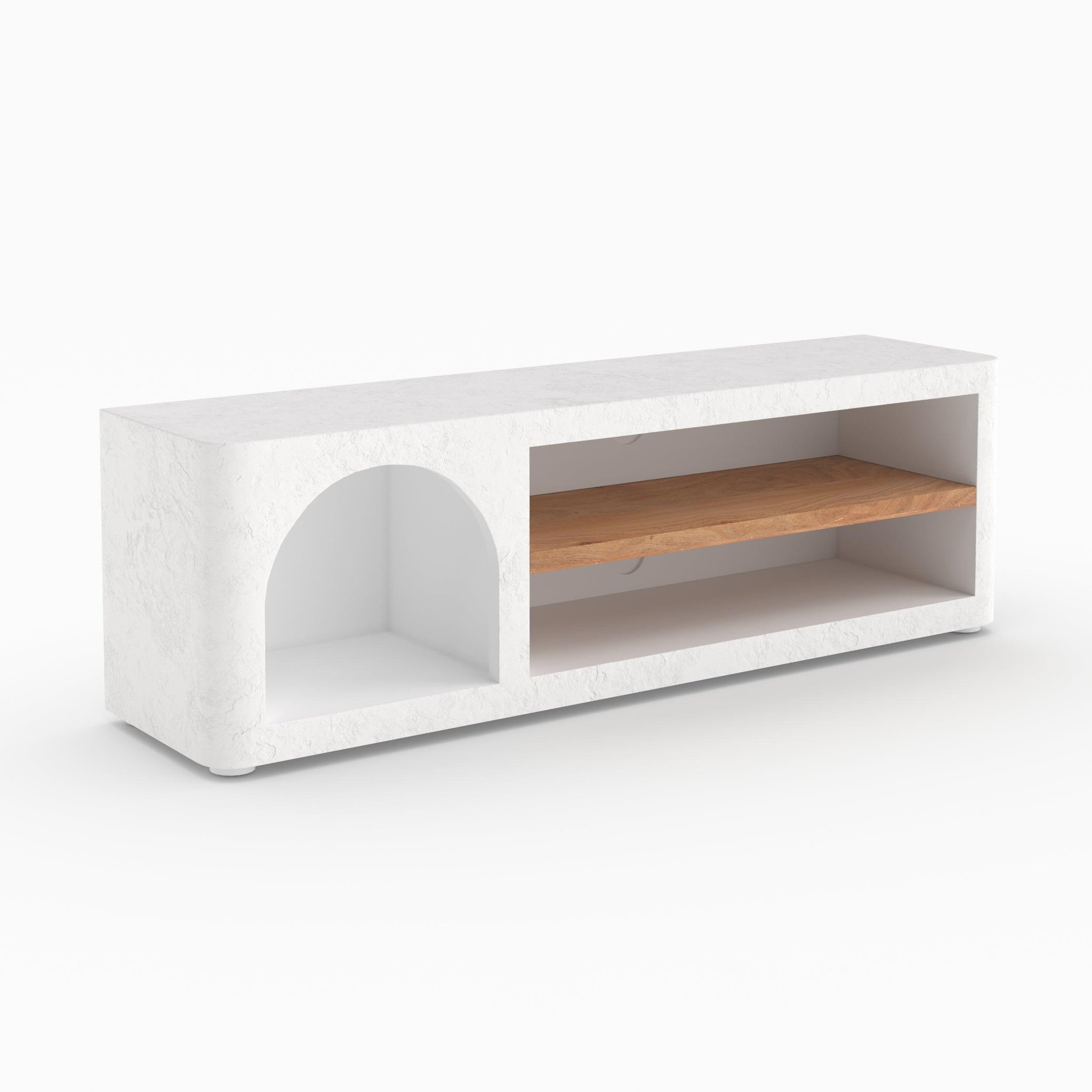 Voir la diapositive 5 : MAISON PAVANE Meuble tv en plâtre blanc cassé 140 cm-fira