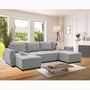 Voir la diapositive 2 : MARKET24 Canapé d'angle convertible panoramique PHARELL 5/6 places - Tissu souris - Coffre de rangement - L297 x P155 x H85 cm