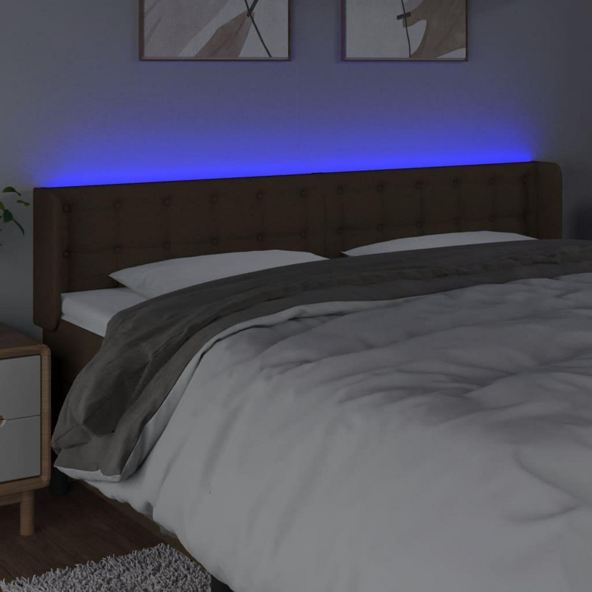 VIDAXL Tete de lit a LED Marron fonce 183x16x78/88 cm Tissu