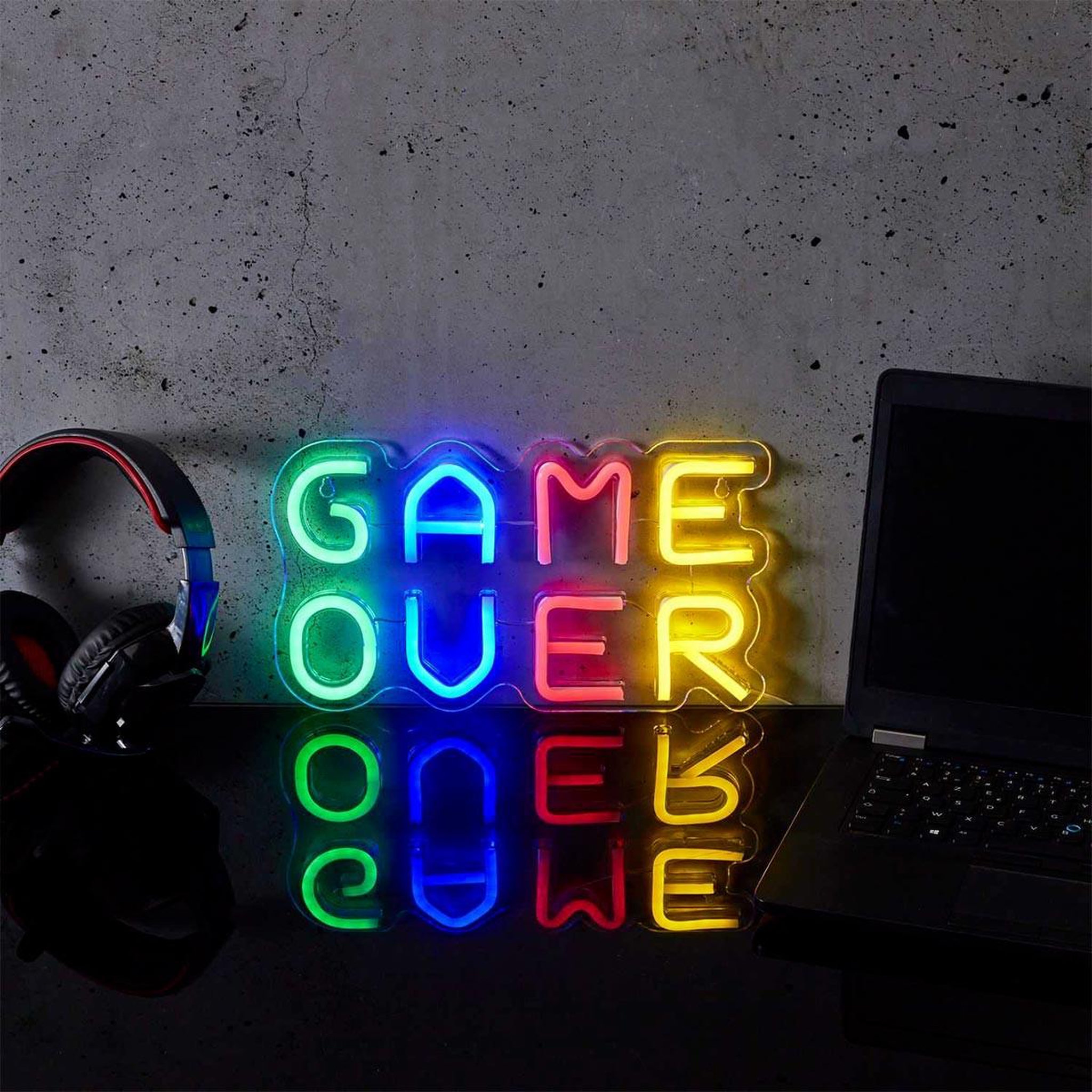 Voir la diapositive 3 : The Home Deco Factory Lampe led effet néon  game over  32cm multicolore