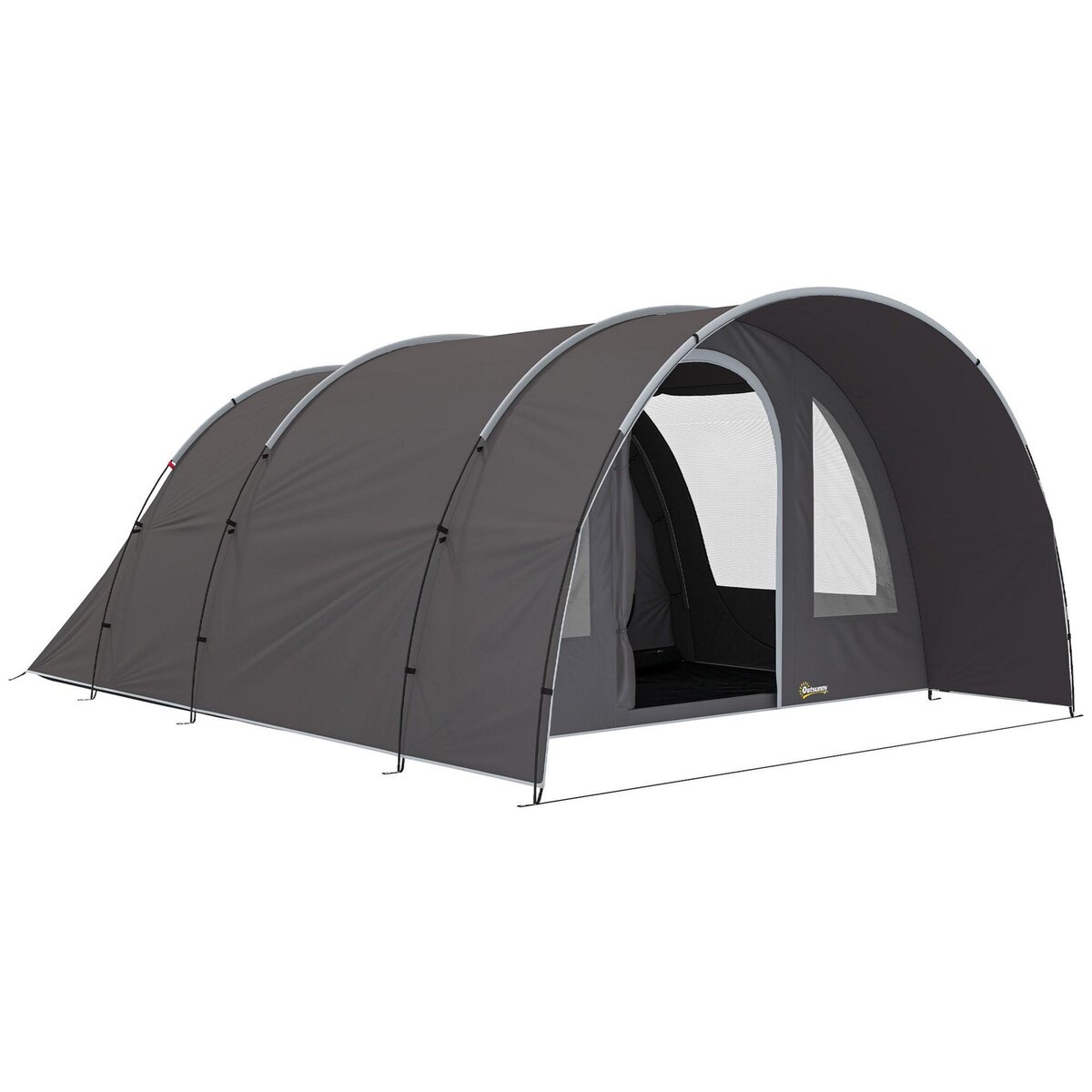 OUTSUNNY Tente camping 6 places - tente tunnel familiale - imperméabilité 5000mm - dim. 4,6 x 3,2 x 1,9 m - sac inclus - gris