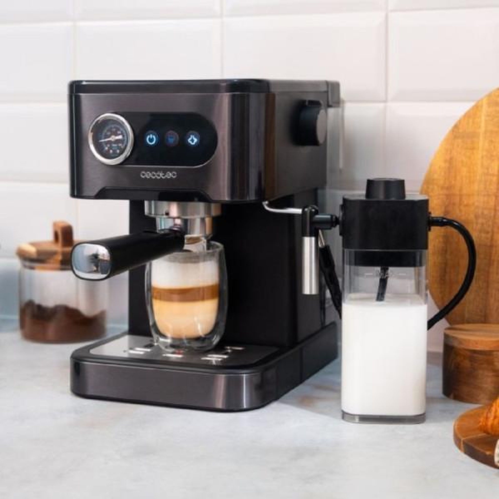 Voir la diapositive 3 : CECOTEC Machine à Expresso Manuelle Cecotec 20 Bars Pression avec Lance à Vapeur Ajustable, Réservoir d'Eau 1,5L et Récipient à Lait 550ml