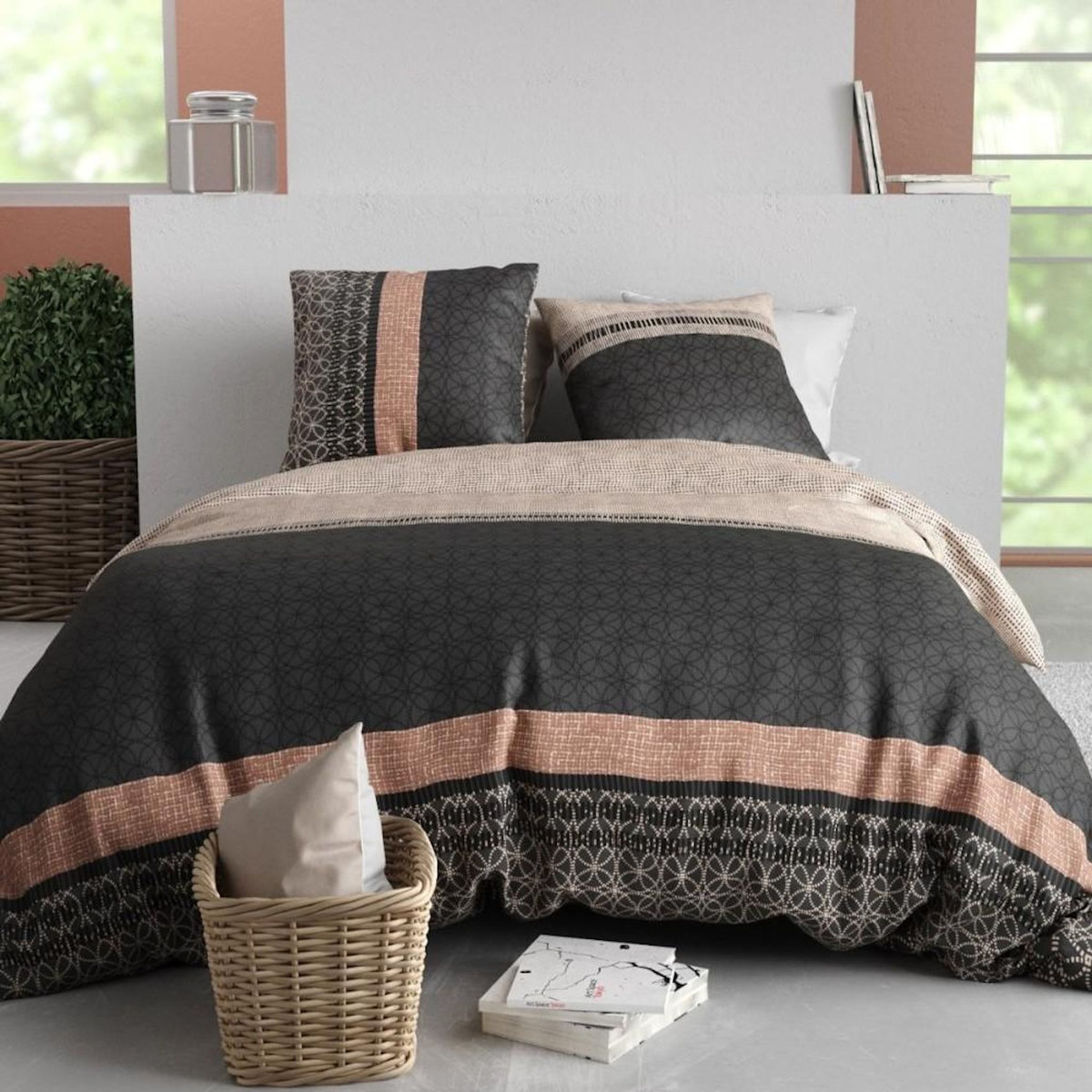 ATELIER DU COTON Housse de couette 260x240 + 2 taies en coton 57 fils