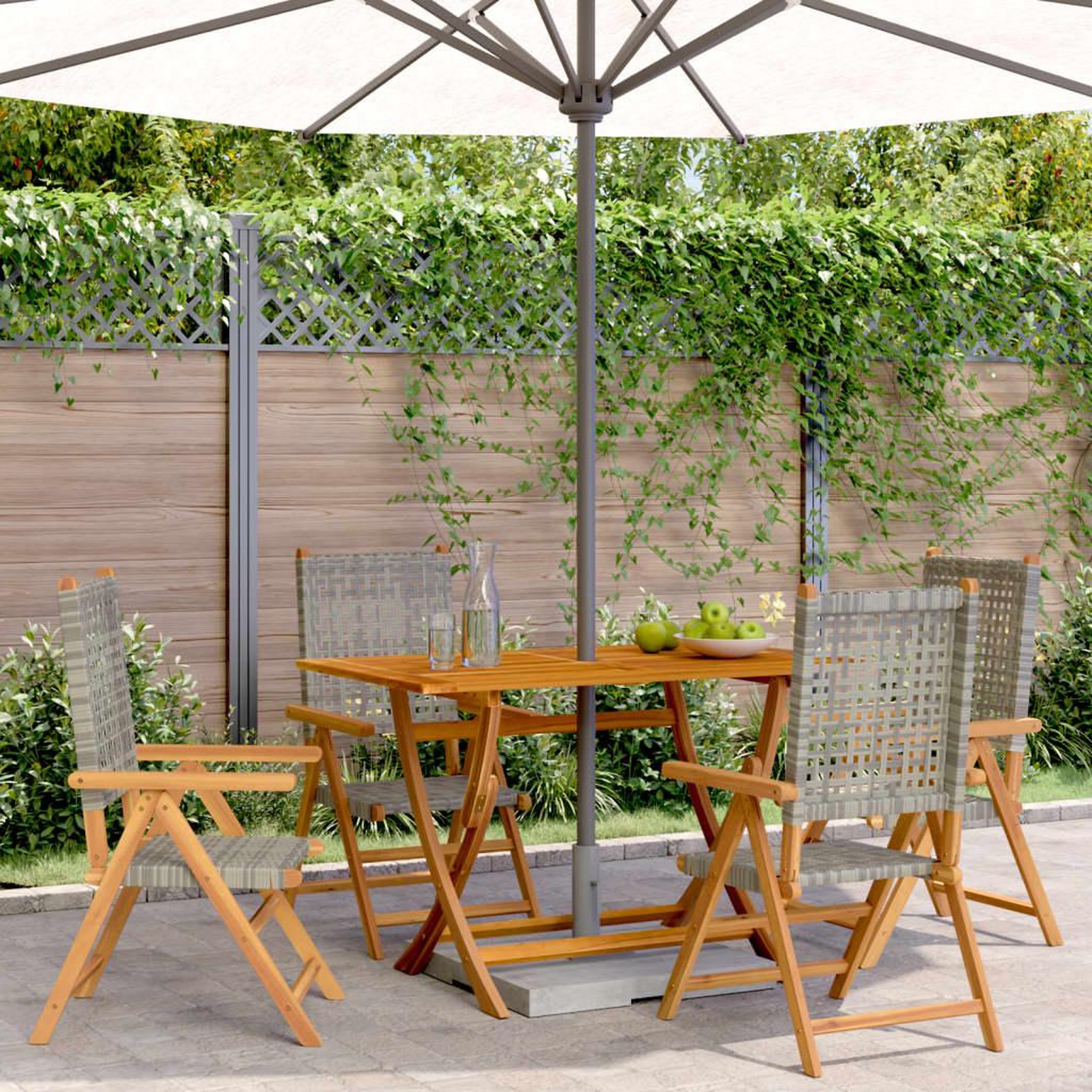 VIDAXL Chaises inclinables de jardin lot de 4 gris rotin bois massif