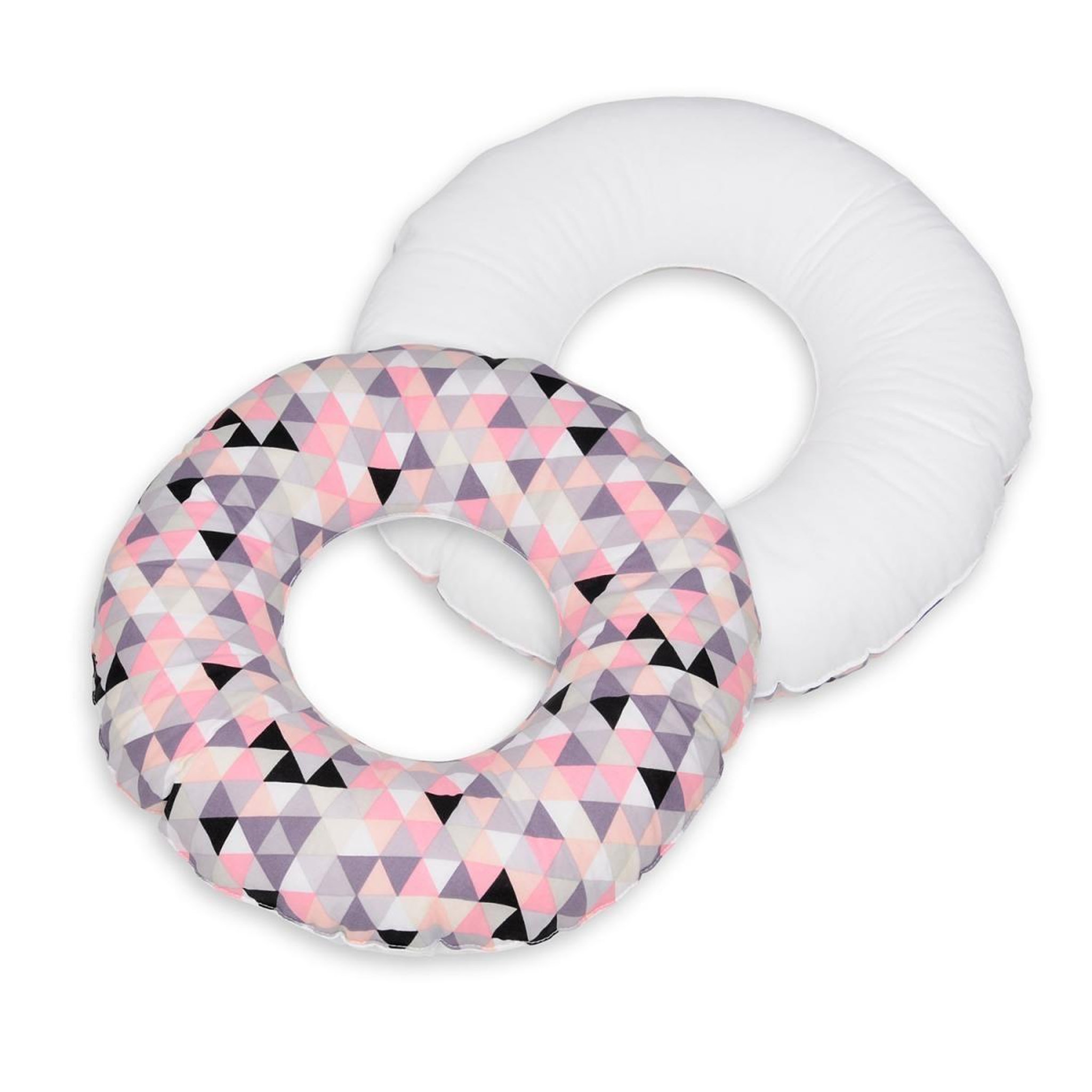 VELINDA Coussin rond post natal triangles roses – blanc