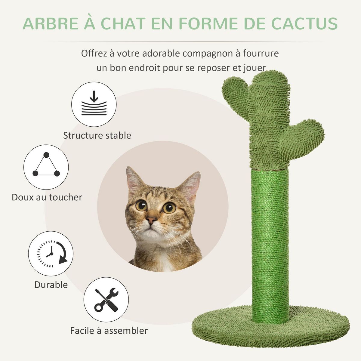 PAWHUT Griffoir chat design cactus H.65 cm sisal polyester vert