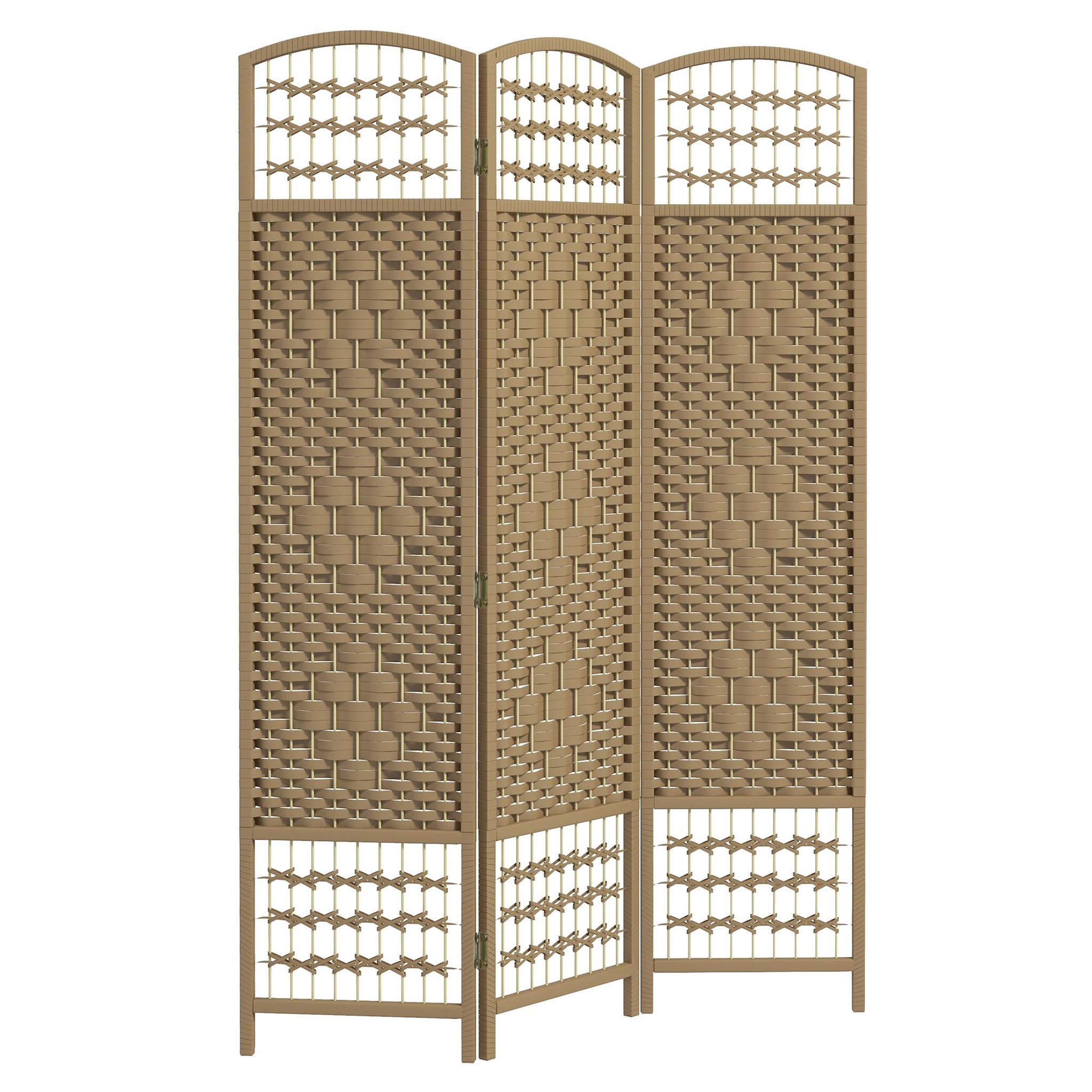 HOMCOM Paravent intérieur 3 panneaux pliables séparateur de pièce bois de peuplier bambou fibres de papier tressée coloris naturel