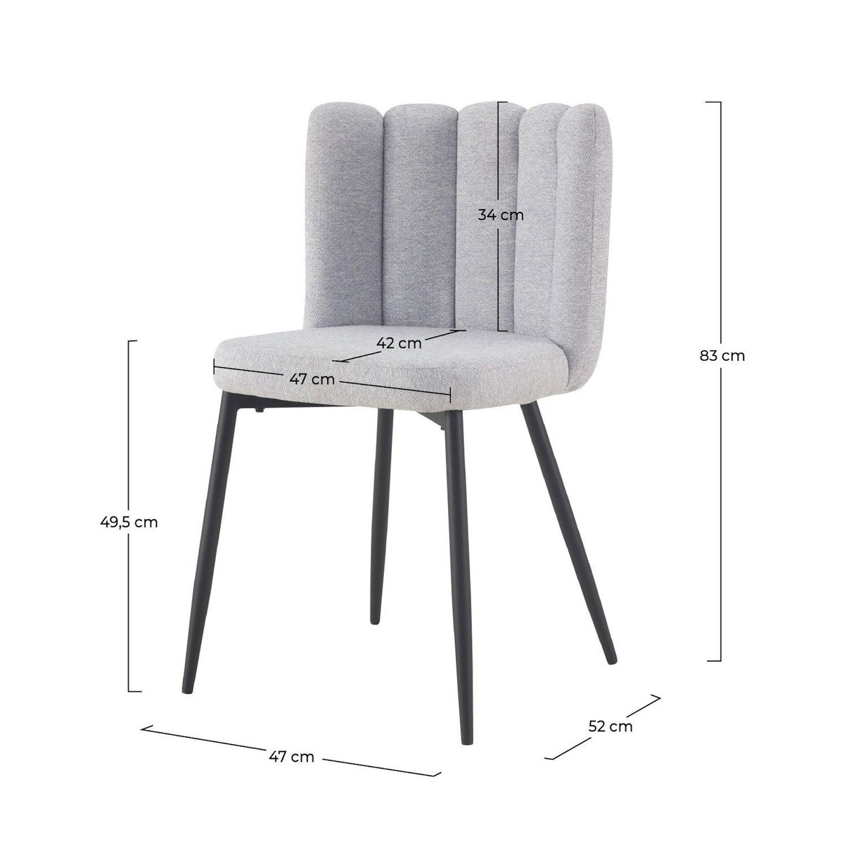 Rendez vous déco Lot de 2 chaises en tissu gris et pieds en métal noir-Rosy