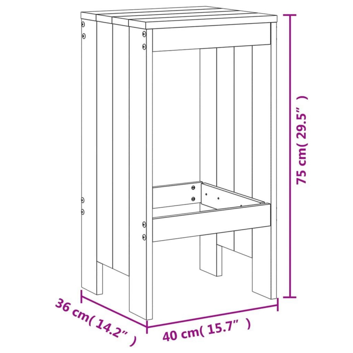 VIDAXL Tabourets de bar lot de 2 40x36x75 cm bois massif de pin