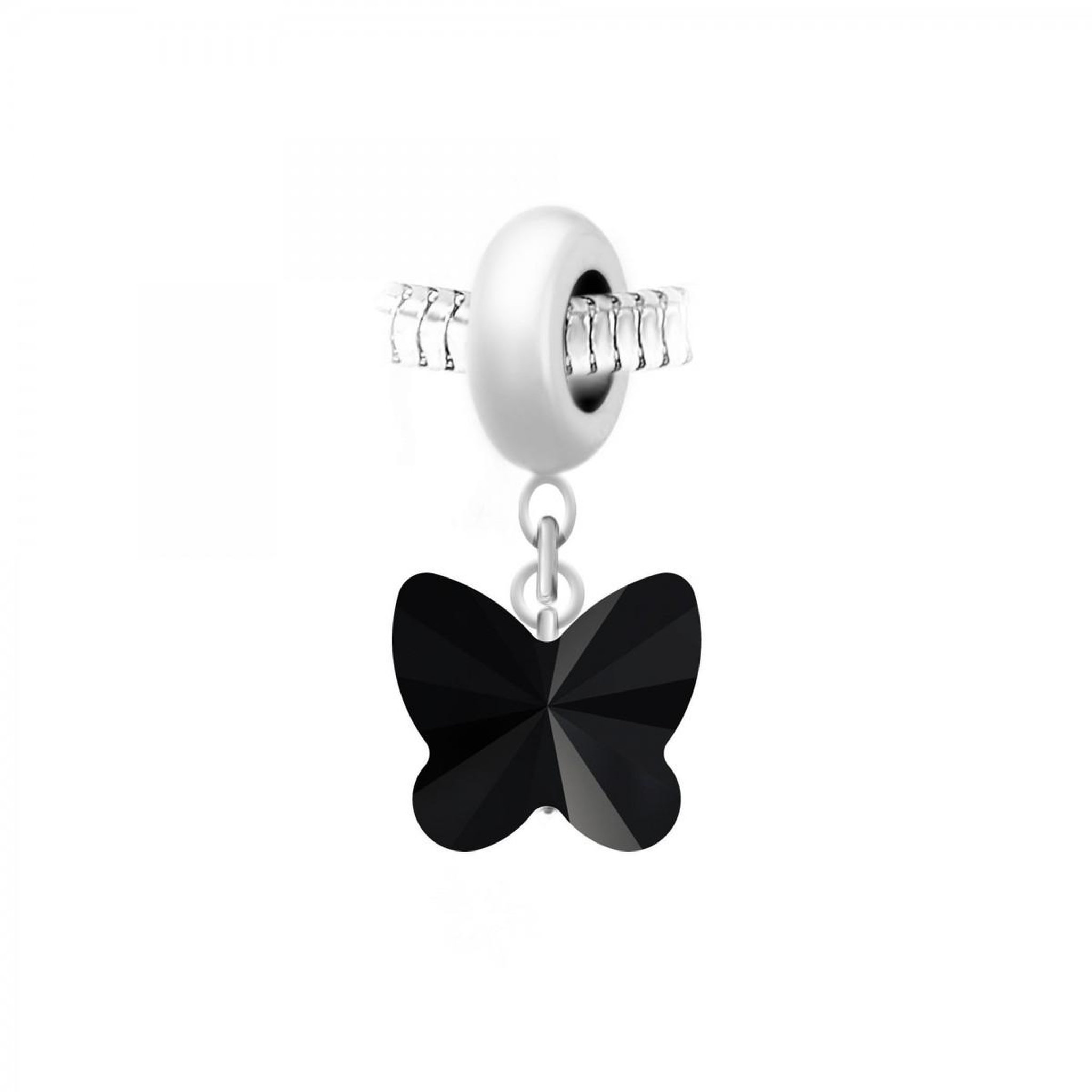 SC CRYSTAL Charm perle en acier et papillon SC Crystal orné de Cristaux scintillants