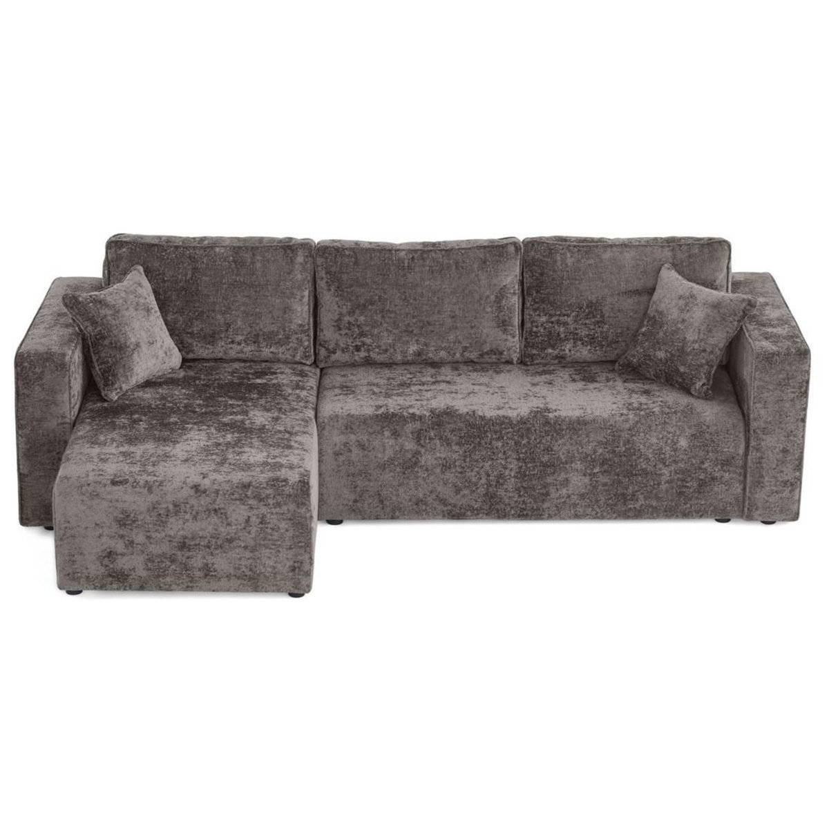 BEST MOBILIER Topaze - canapé d'angle réversible 4 places convertible avec coffre en velours à relief texturé