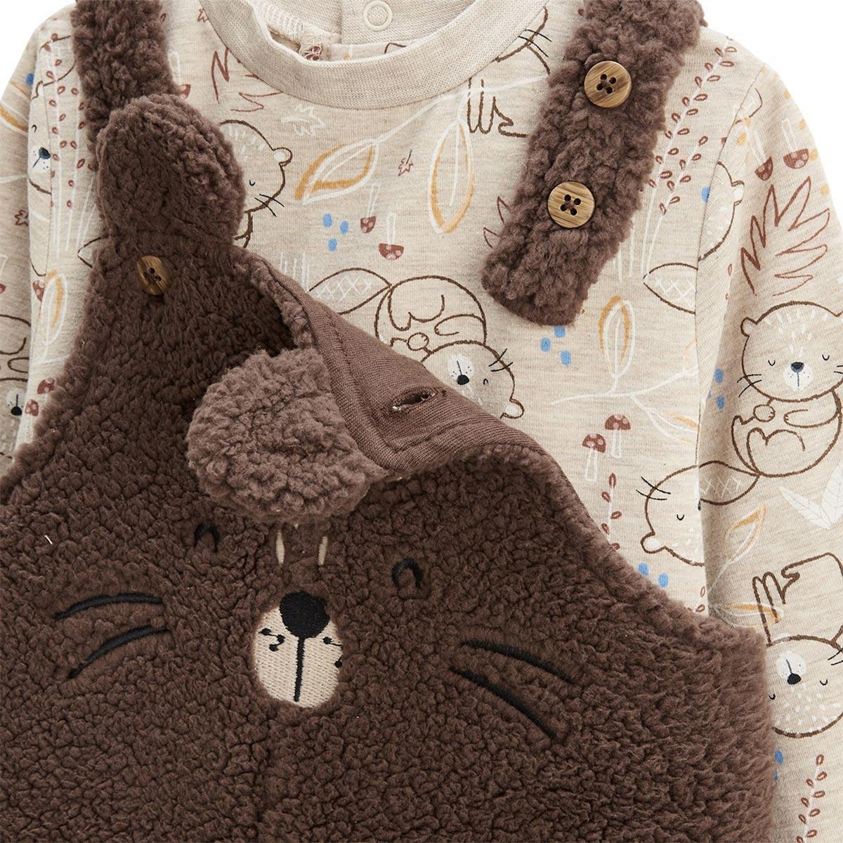 Petit Béguin Ensemble salopette bébé en sherpa et t-shirt Cracotte