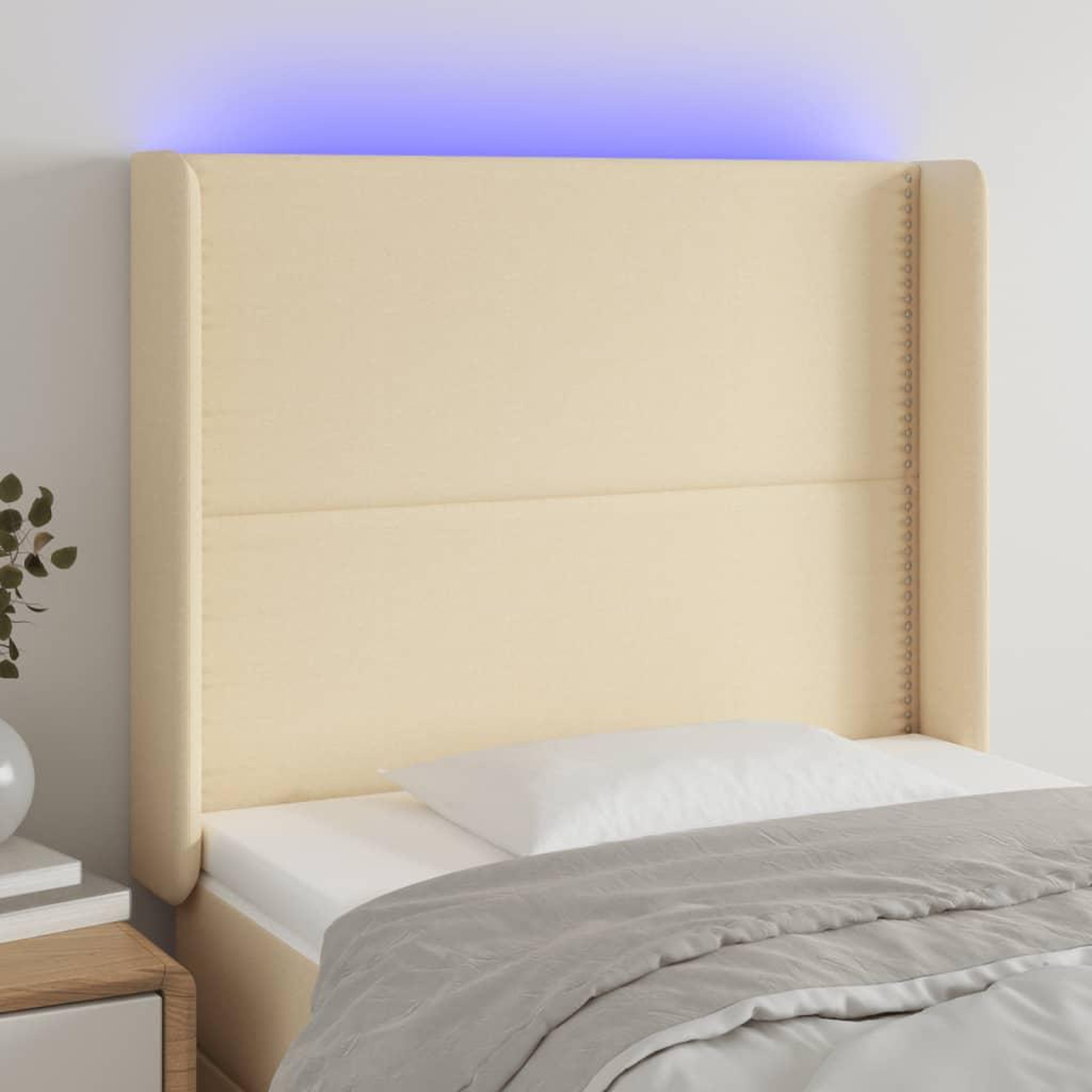 Voir la diapositive 1 : VIDAXL Tete de lit a LED Creme 103x16x118/128 cm Tissu