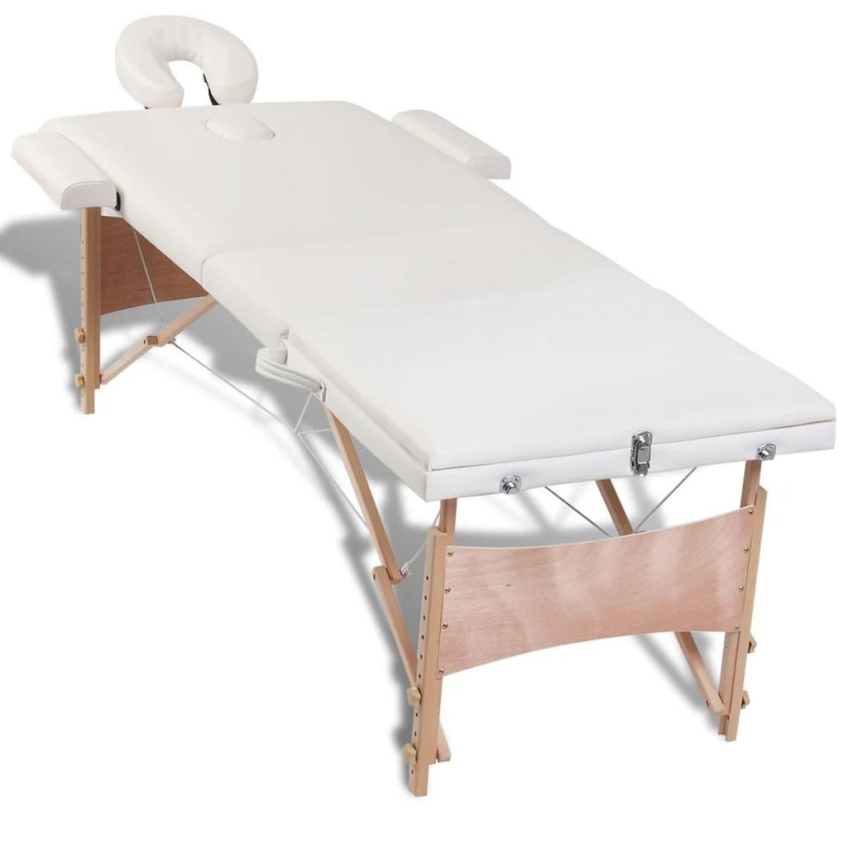 VIDAXL Table de massage pliable Blanc creme 3 zones avec cadre en bois