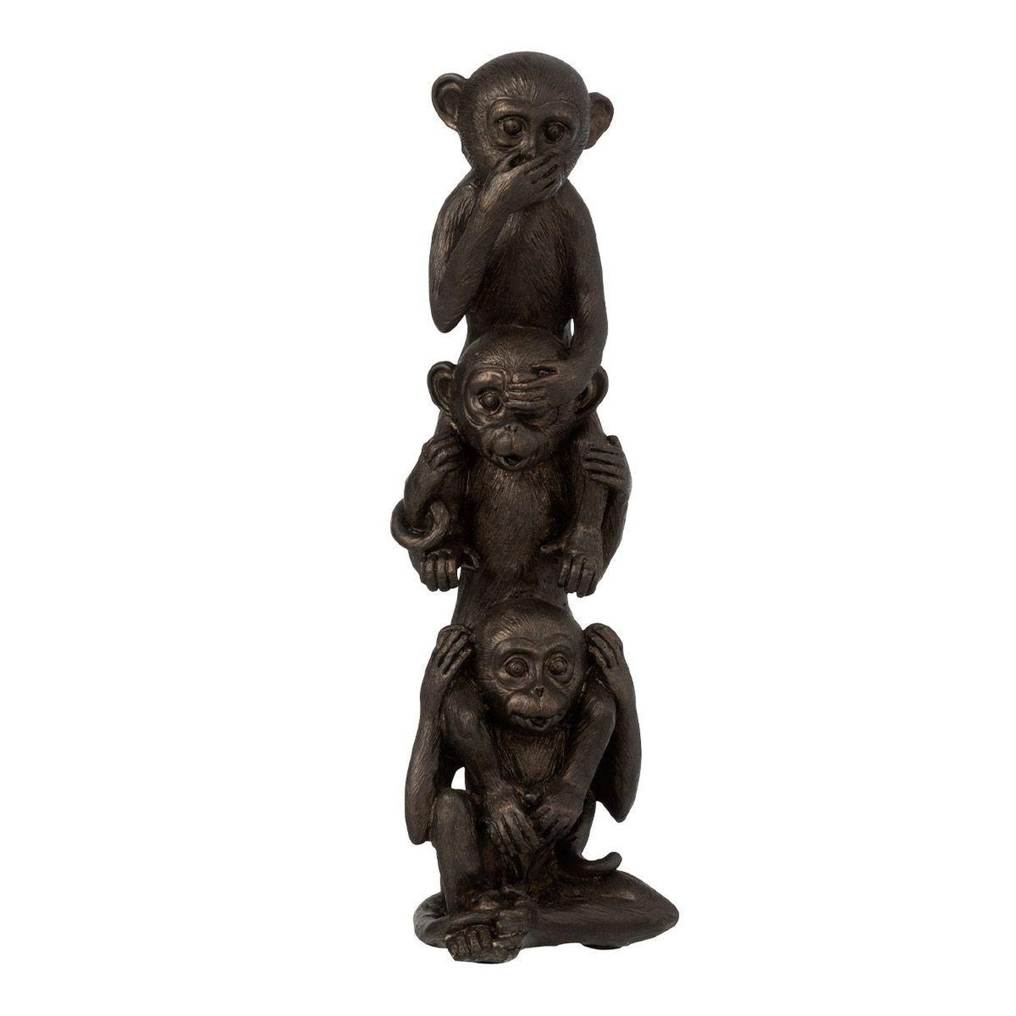 J-LINE Statuette Déco  Singe l'Un sur l'Autre  33cm Marron