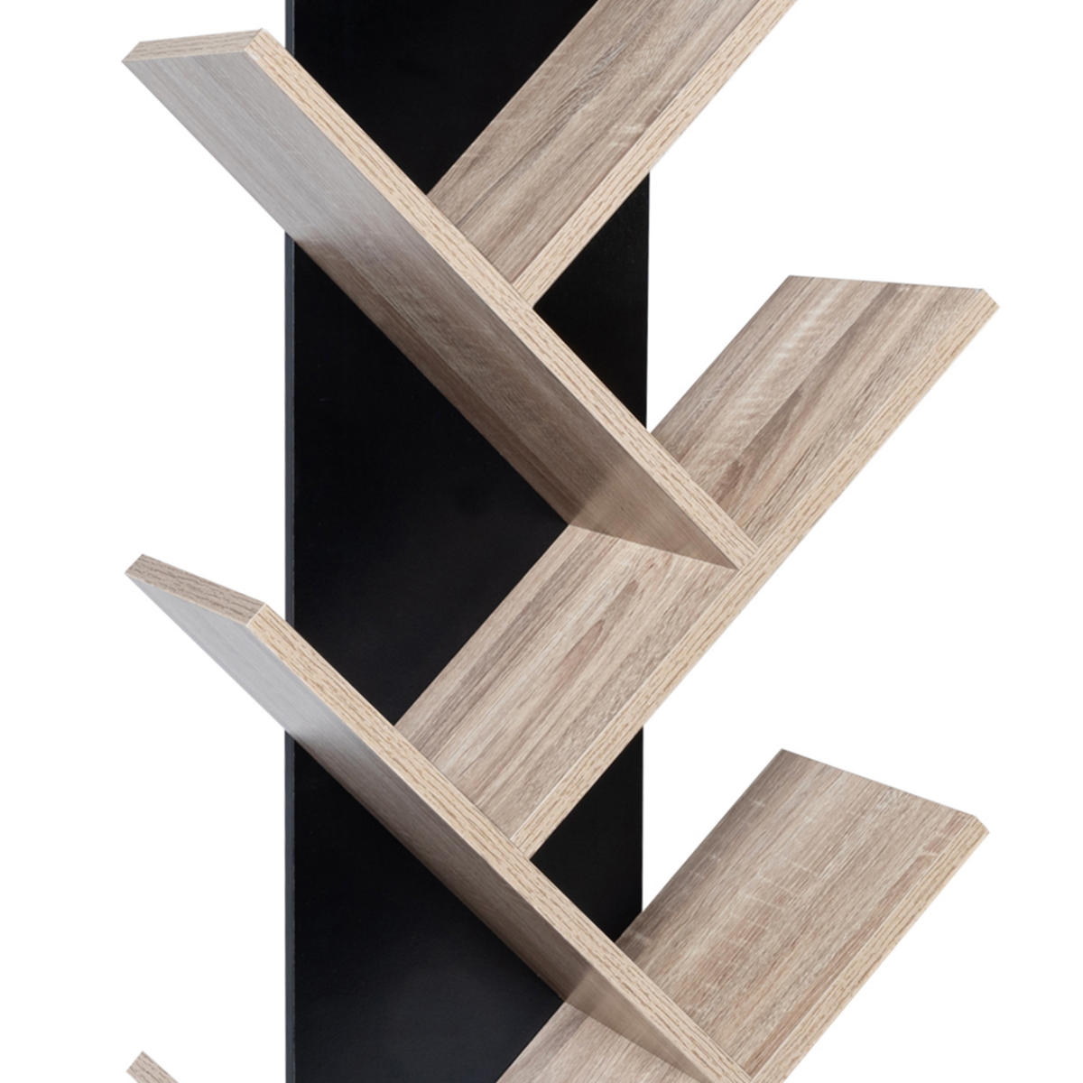 ID MARKET Etagère bibliothèque à livres TEA forme d'arbre 10 niveaux bois noir et étagères façon hêtre