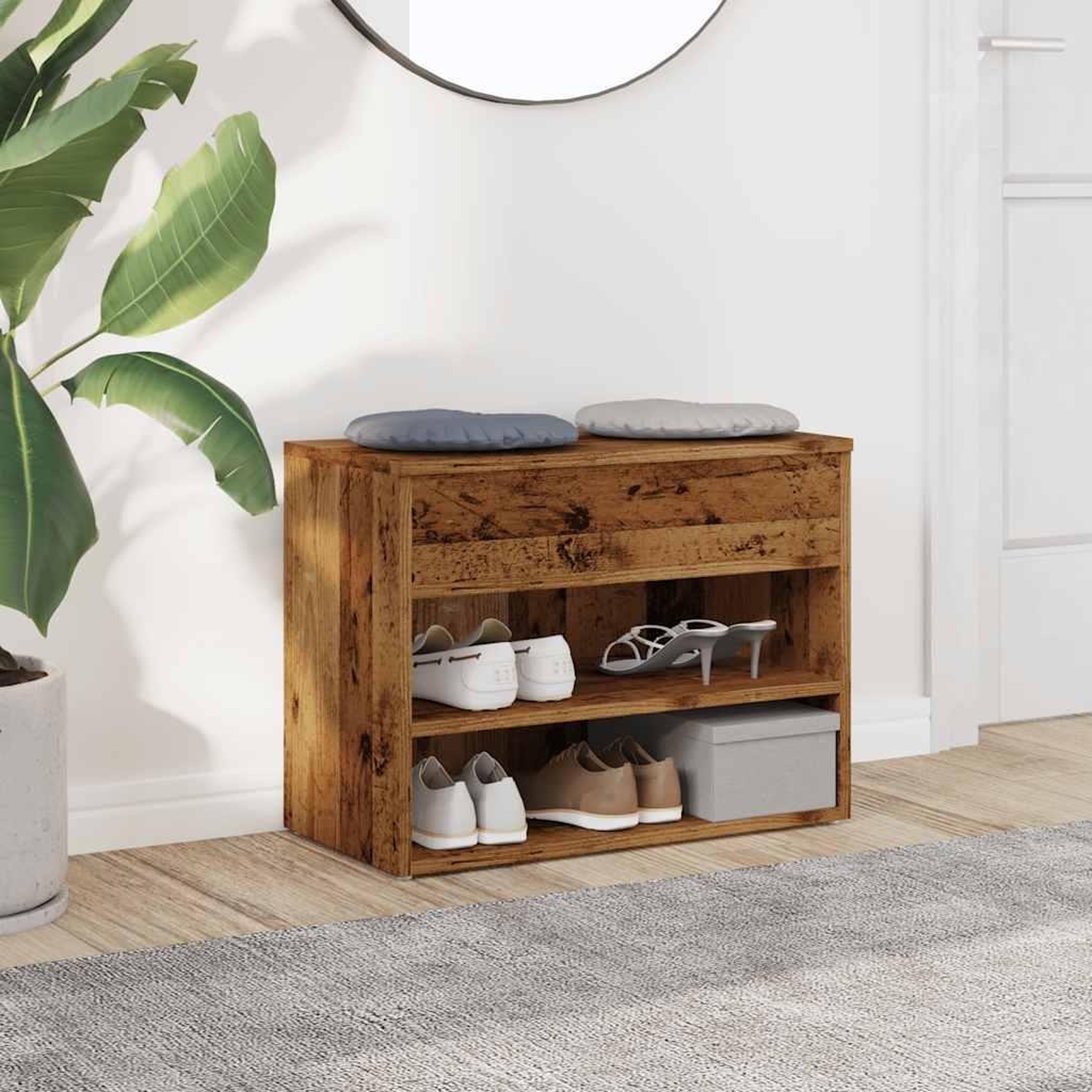 Voir la diapositive 3 : VIDAXL Banc a chaussures vieux bois 60x30x45 cm bois d'ingenierie