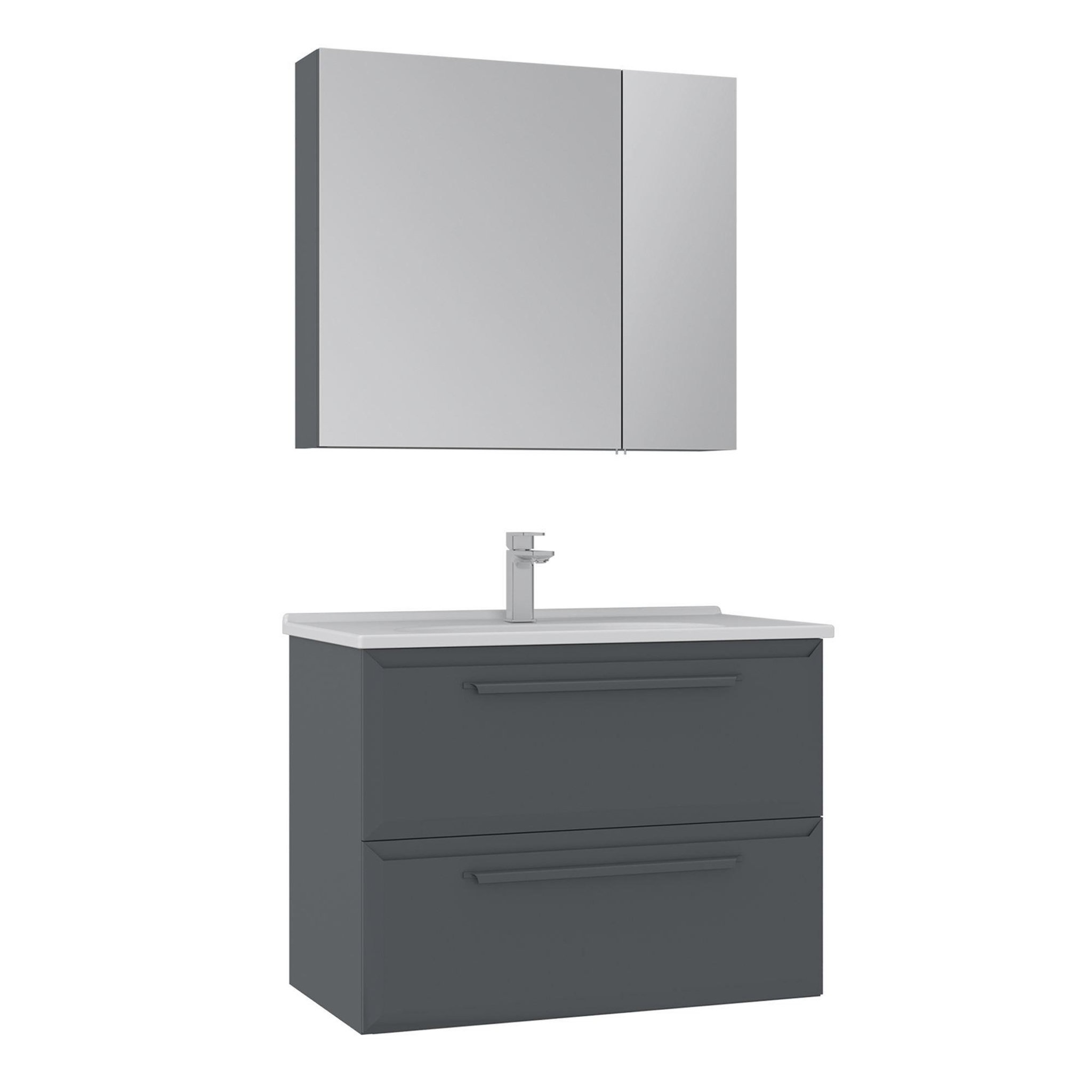 Habitat et Jardin Meuble avec simple vasque et miroir  Nuvola 80 v2  - 80 x 50 x 62 cm - Anthracite