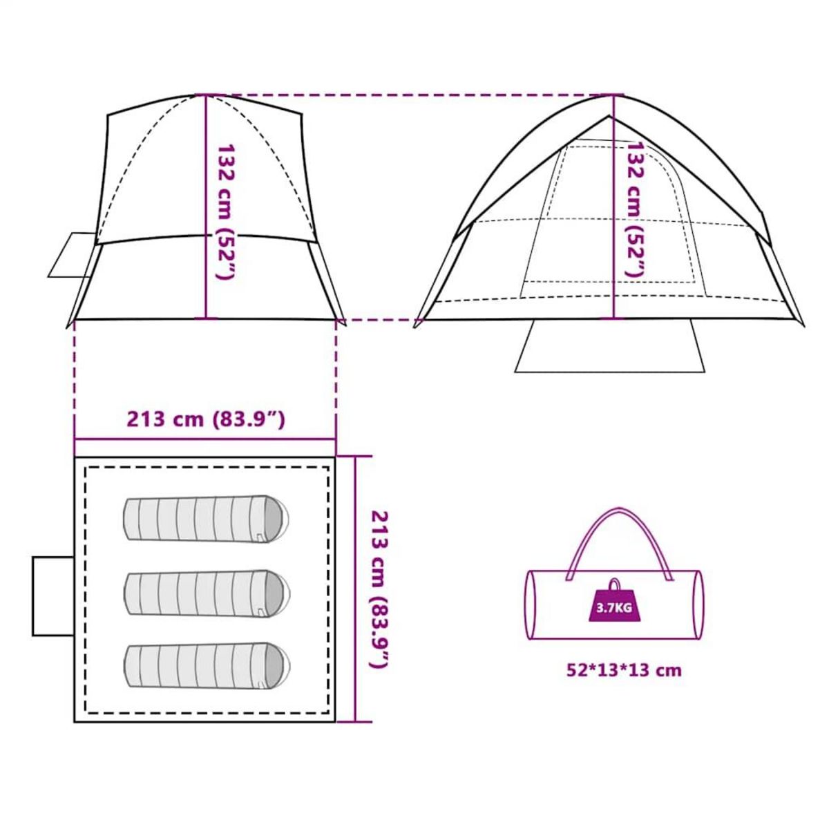 VIDAXL Tente de camping a dome 3 personnes bleu impermeable