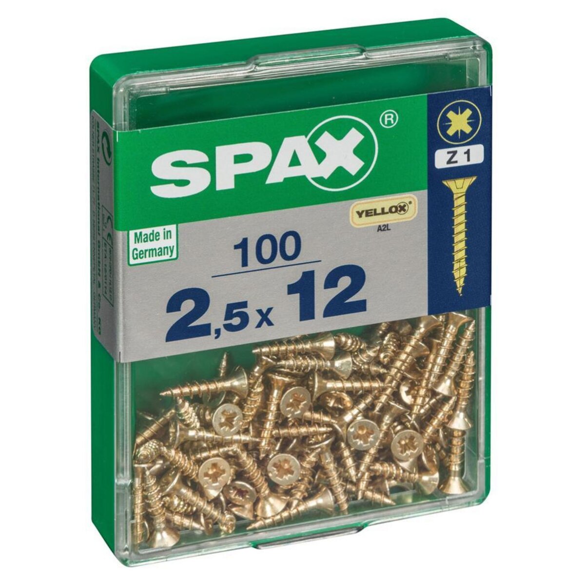 CENTRALE BRICO Lot de 100 vis acier tête fraisée pozidriv SPAX, Diam.2.5 mm x L.12 mm