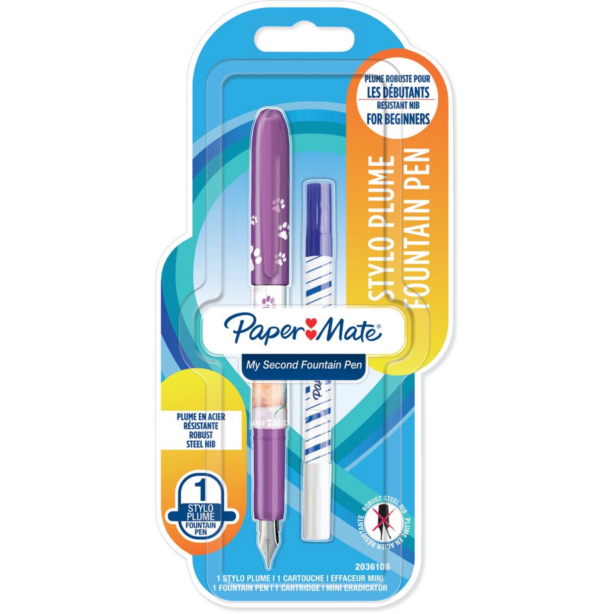 PAPERMATE Lot stylo plume acier + 1 cartouche + 1 effaceur My Second ...