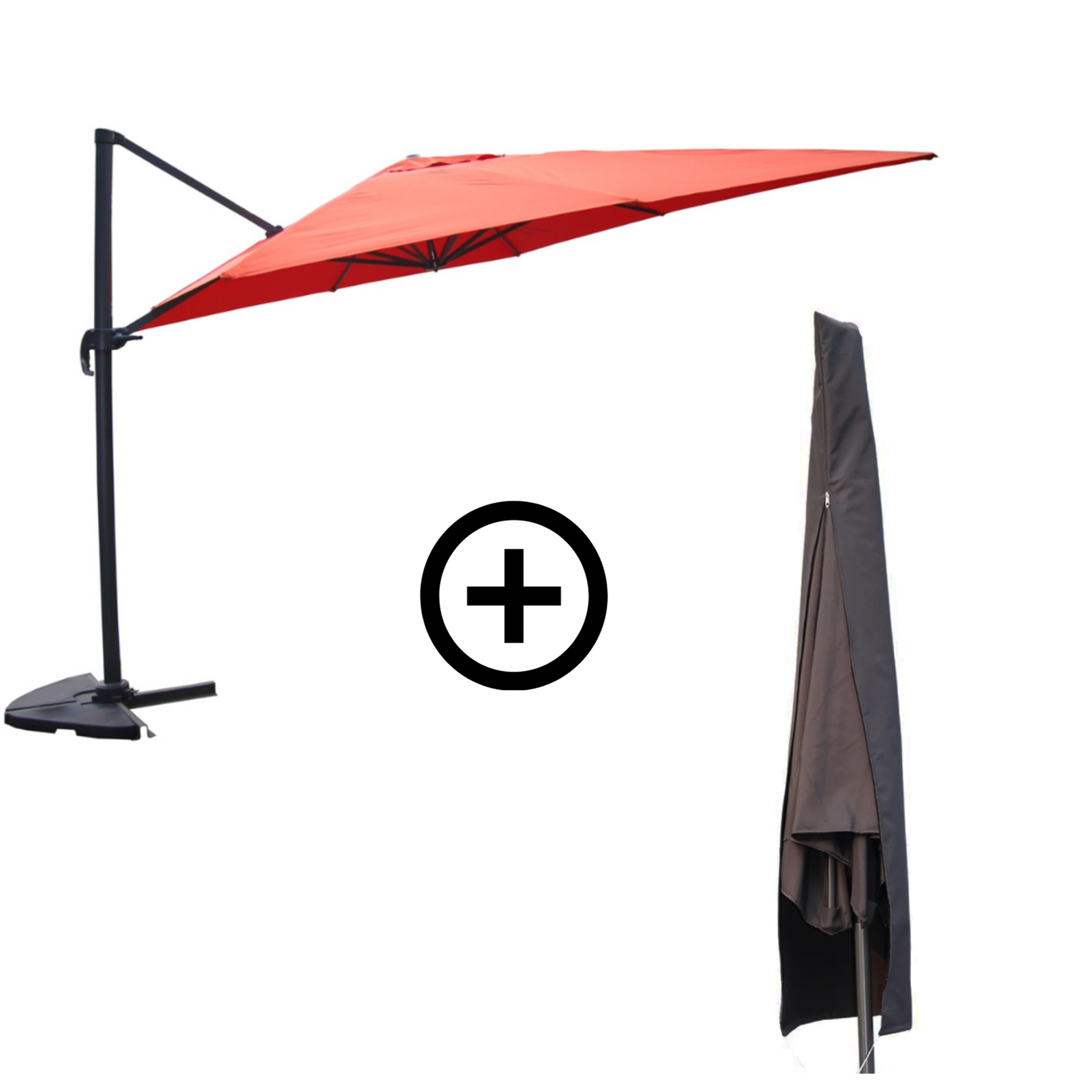 CONCEPT USINE Bundle parasol 3x4m déporté rotatif terracotta + housse CESARE