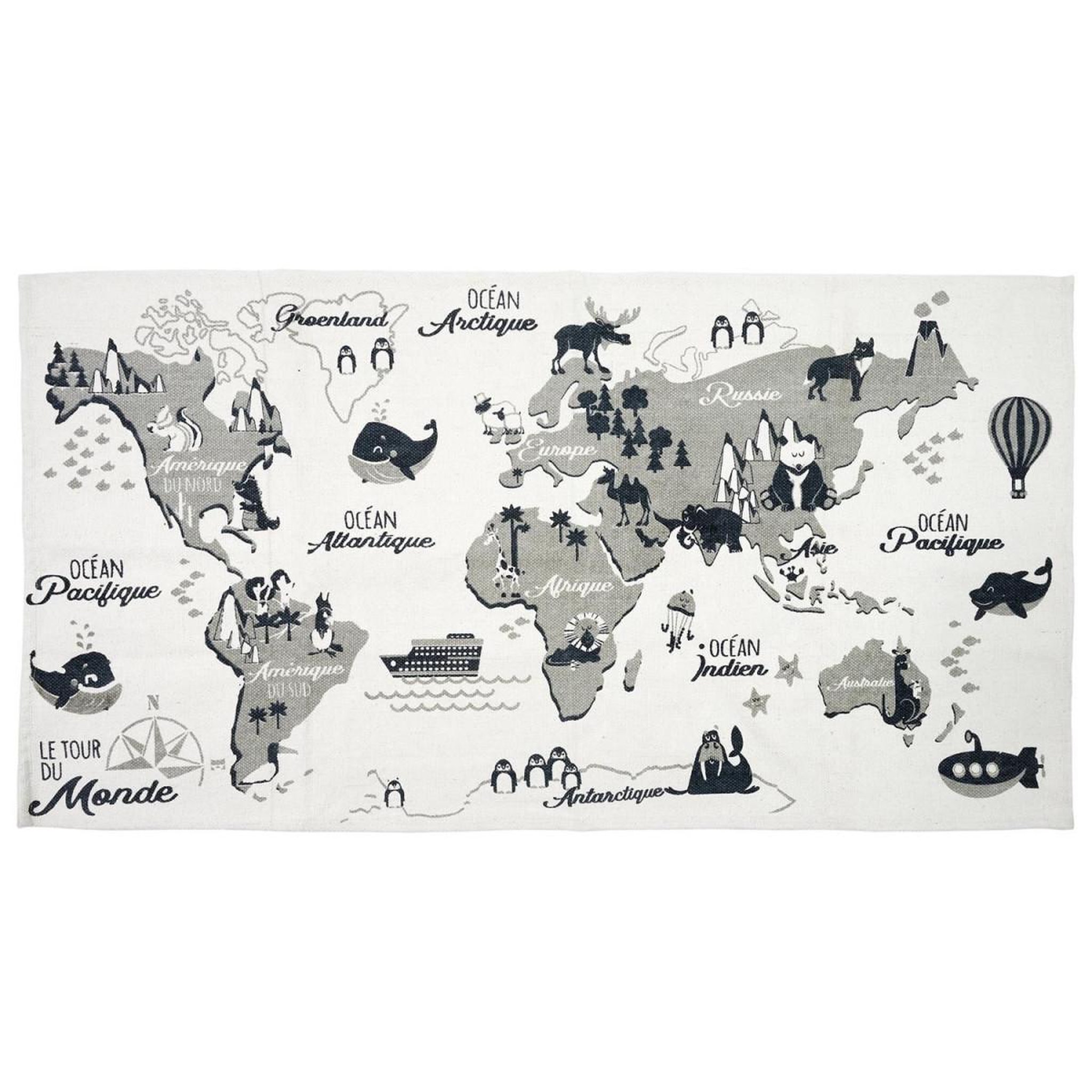 The Home Deco Factory Tapis enfant  mappemonde  70x140cm blanc & gris
