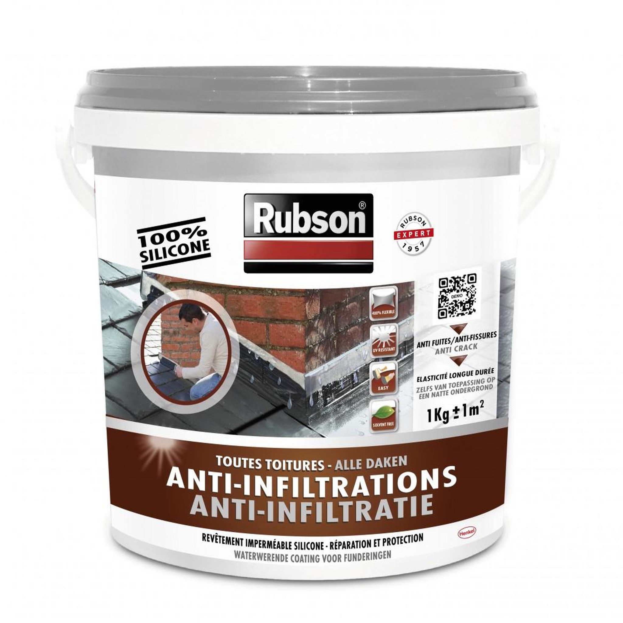 rubson Revêtement liquide Stop fuite toiture plate et inclinée, RUBSON gris 1 kg