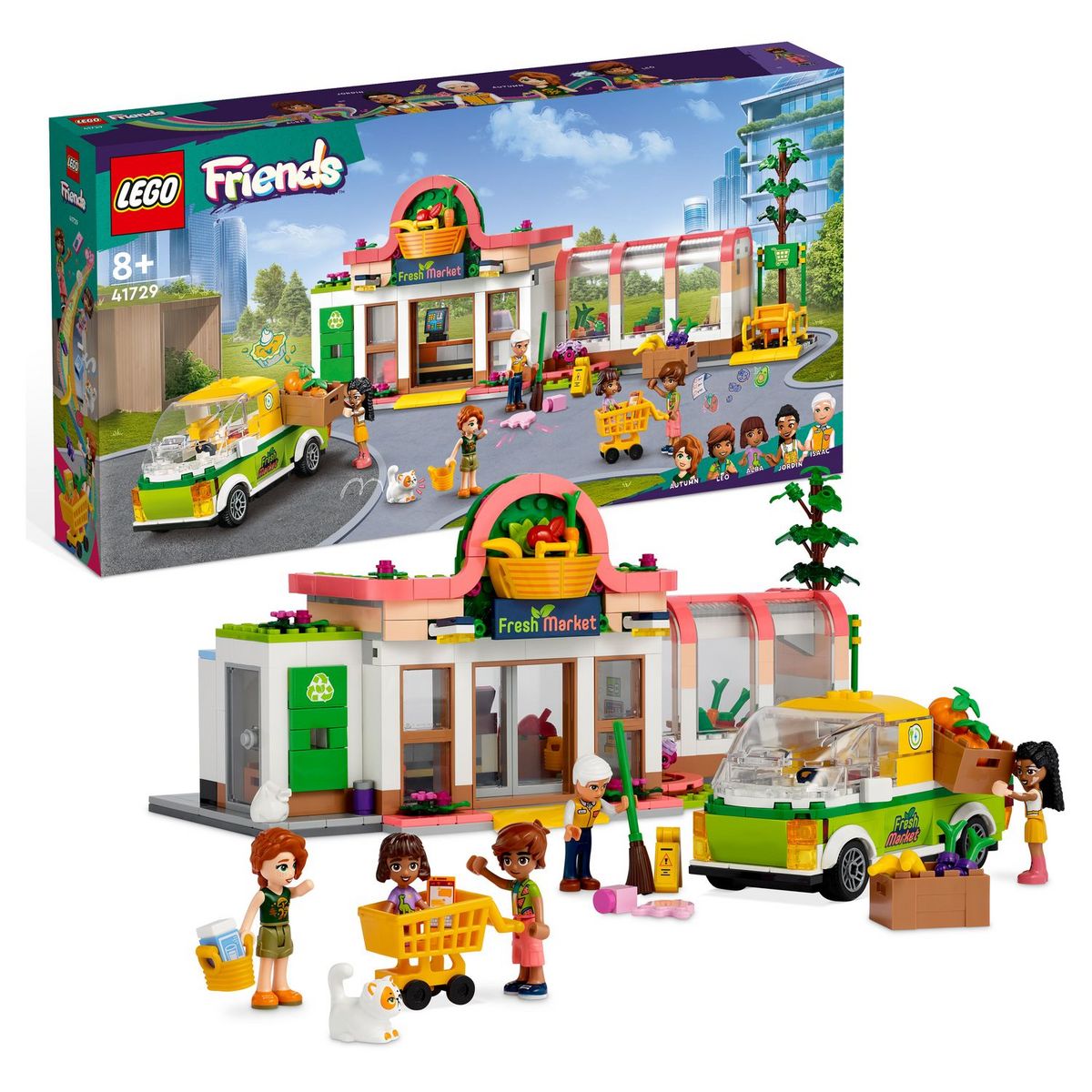 LEGO Friends 41729 L'épicerie biologique, Jouet Supermarché pour Filles et Garçons Dès 8 Ans, Jeu avec Camion & 4 Mini-Poupées