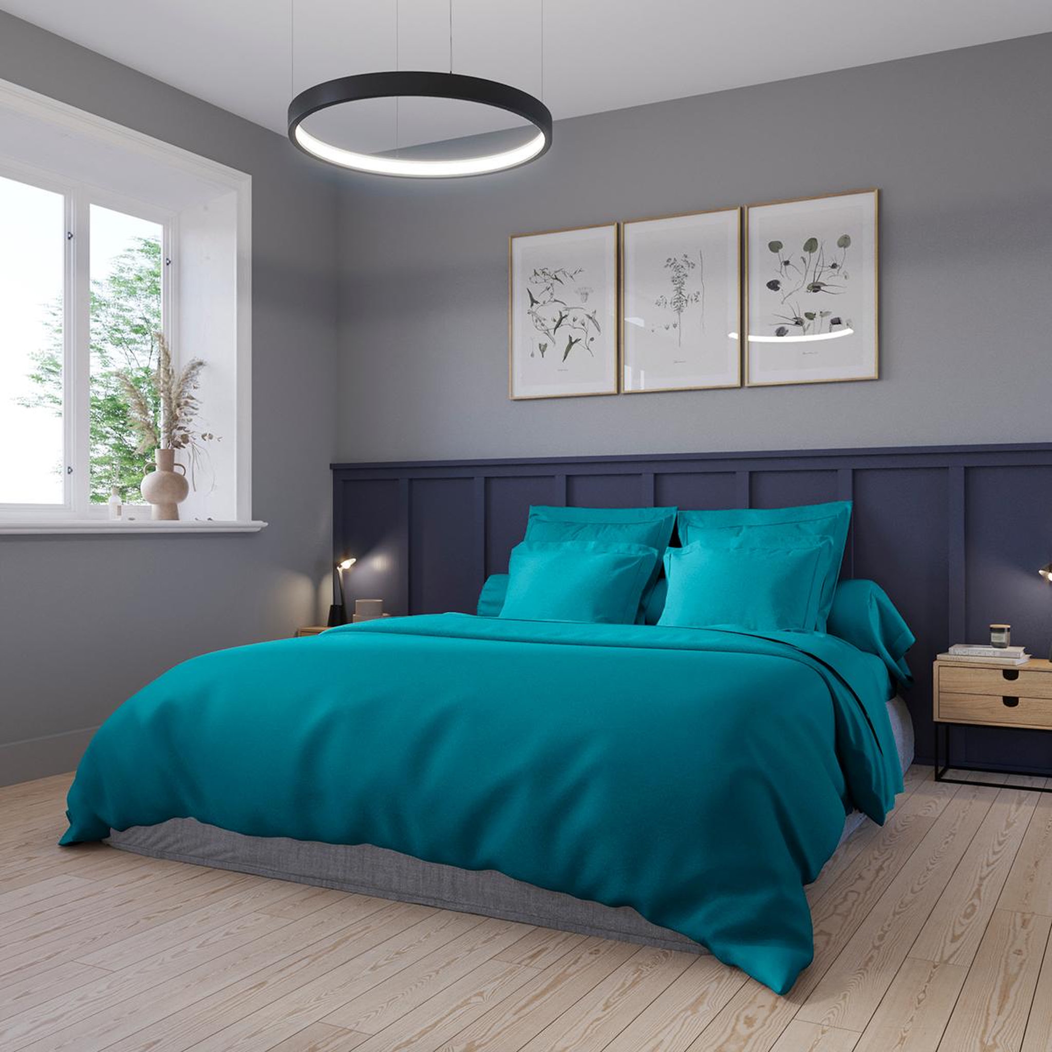 Voir la diapositive 1 : DODO Housse de couette partition satin de coton coloris canard