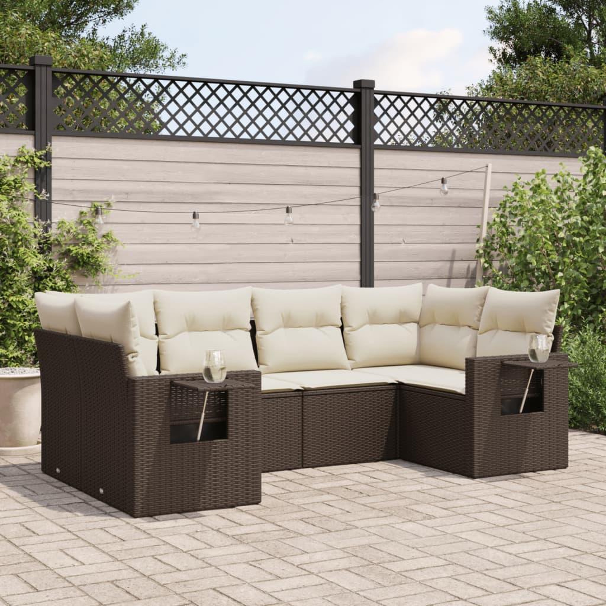 VIDAXL Salon de jardin avec coussins 6 pcs marron resine tressee