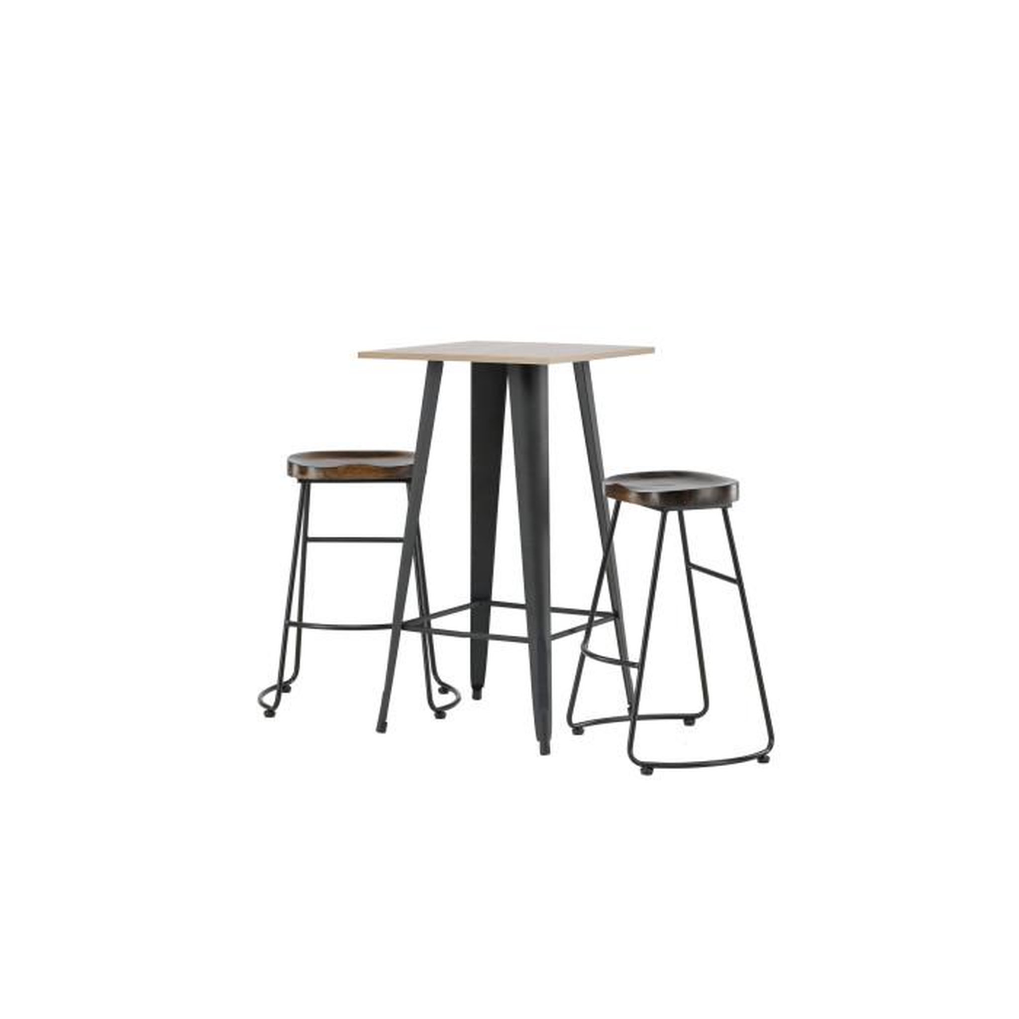 Voir la diapositive 5 : Paris Prix Ensemble Table de Bar & 2 Tabourets  Tempe & Ozark  105cm Noyer & Noir
