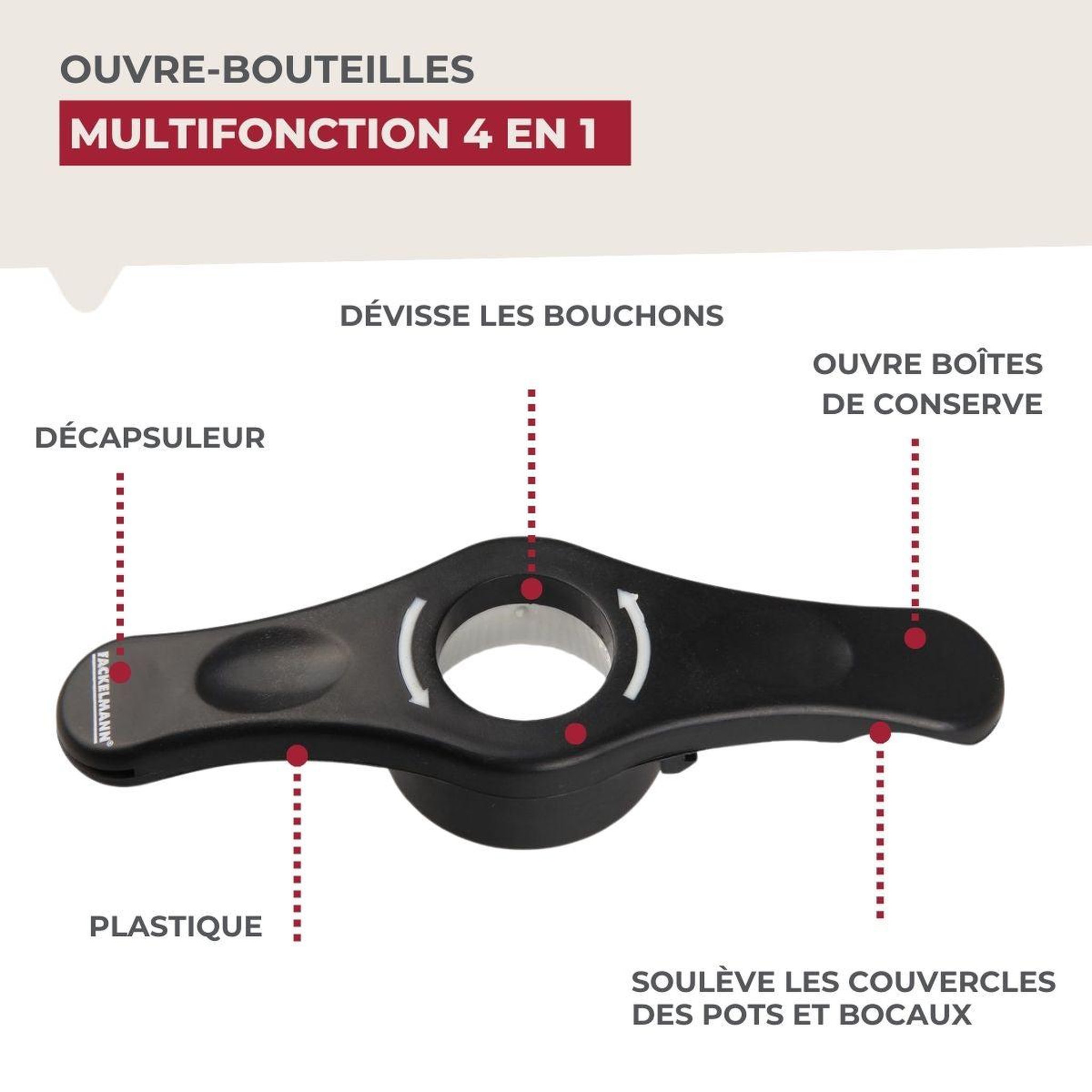 Voir la diapositive 4 : Fackelmann Ouvre bouteille 4 en 1 fackelmann