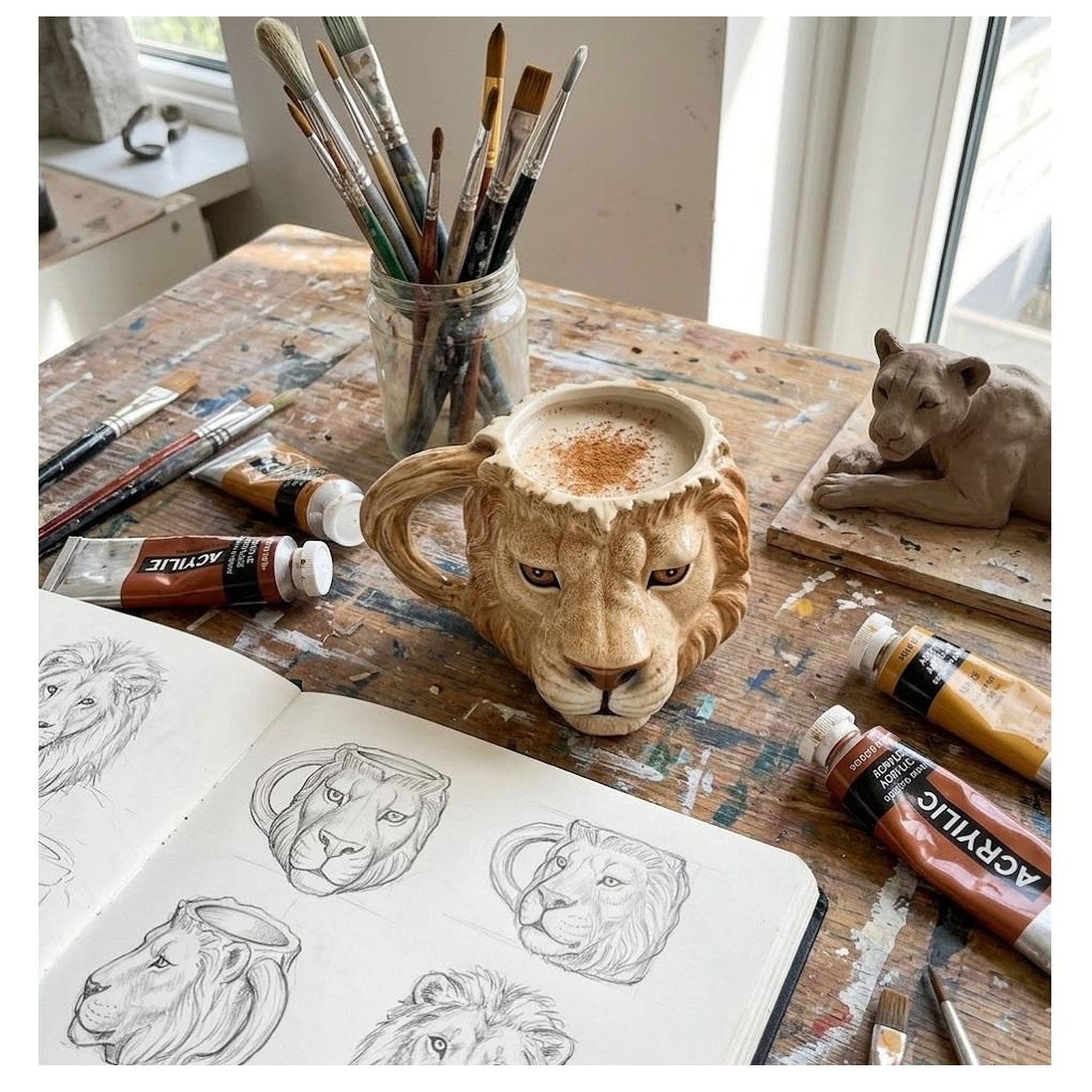Voir la diapositive 5 : Eden Mug en forme de tête de lion design et moderne