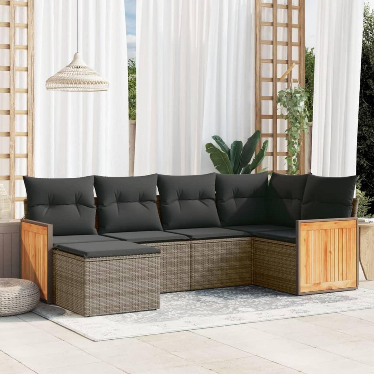 VIDAXL Salon de jardin 6 pcs avec coussins gris resine tressee