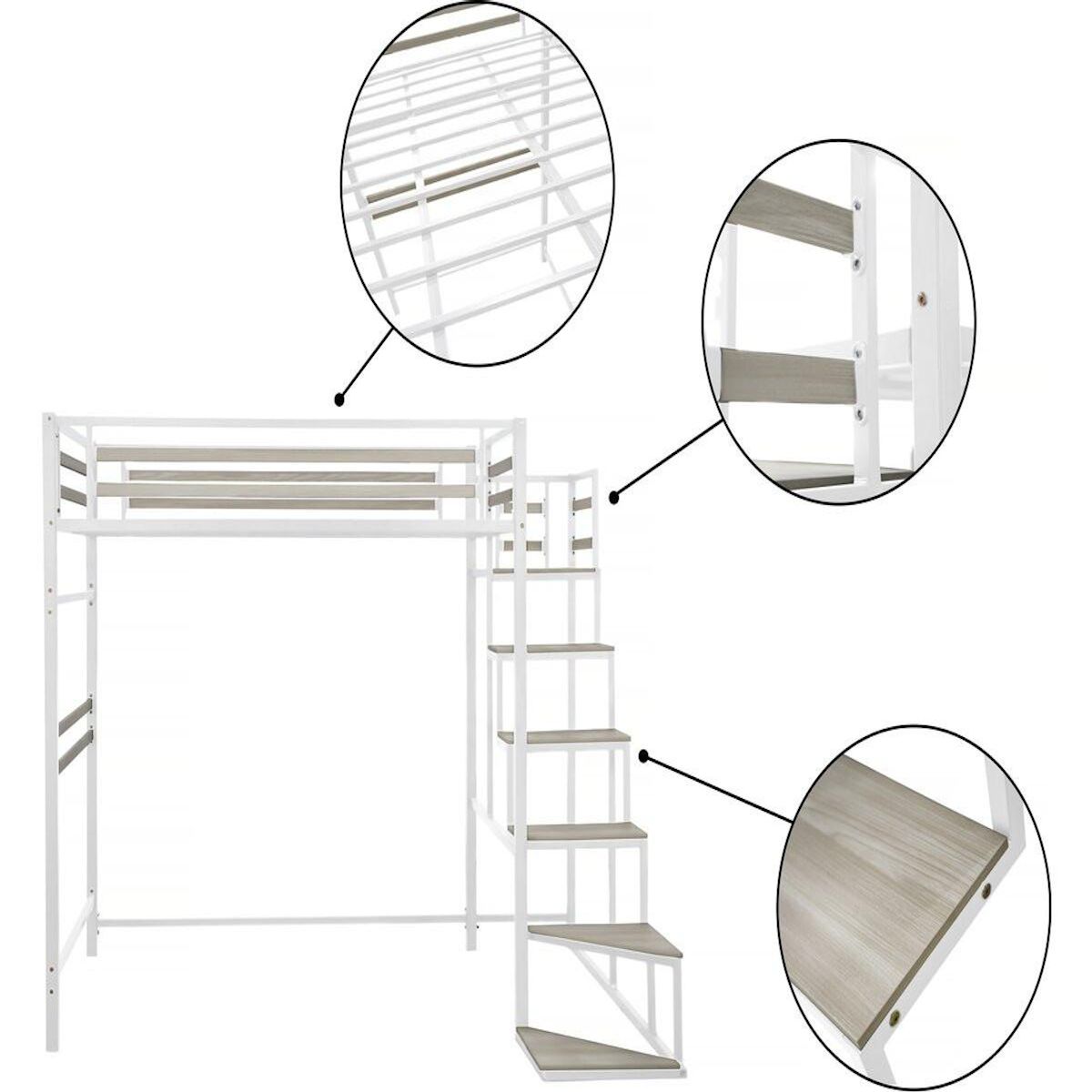 Habitat et Jardin Lit mezzanine en métal avec escalier  LENA  - 140 x 190 cm - Blanc
