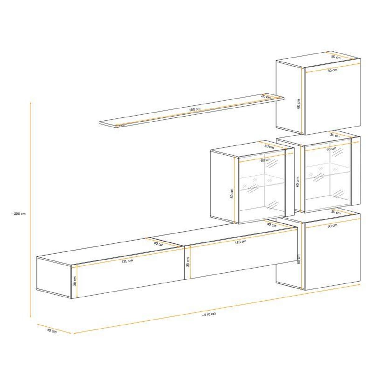 Paris Prix Meuble TV Mural Design  Switch XIX  310cm Blanc & Naturel