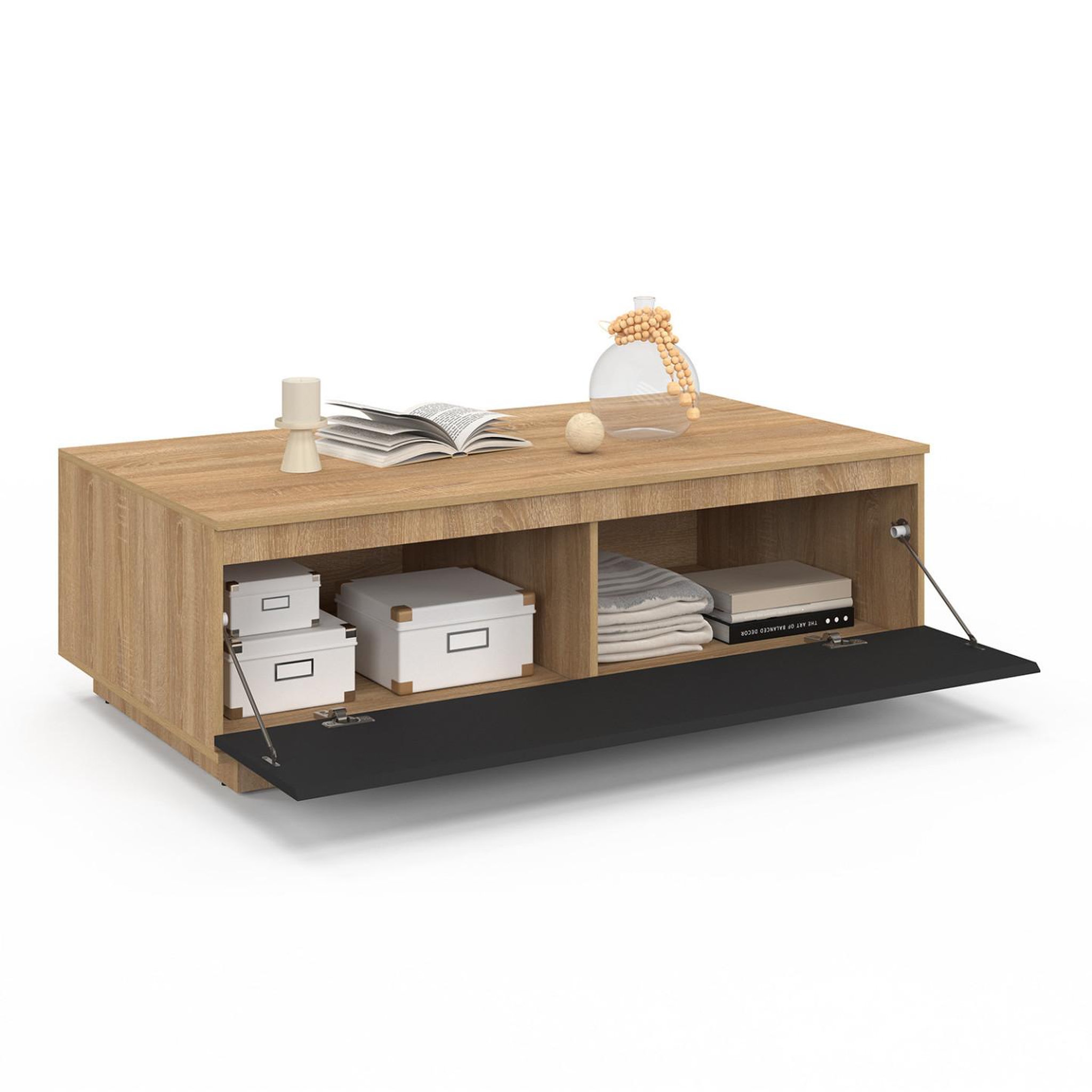 ID MARKET Table basse tomi 110 cm avec porte façon hêtre et noir