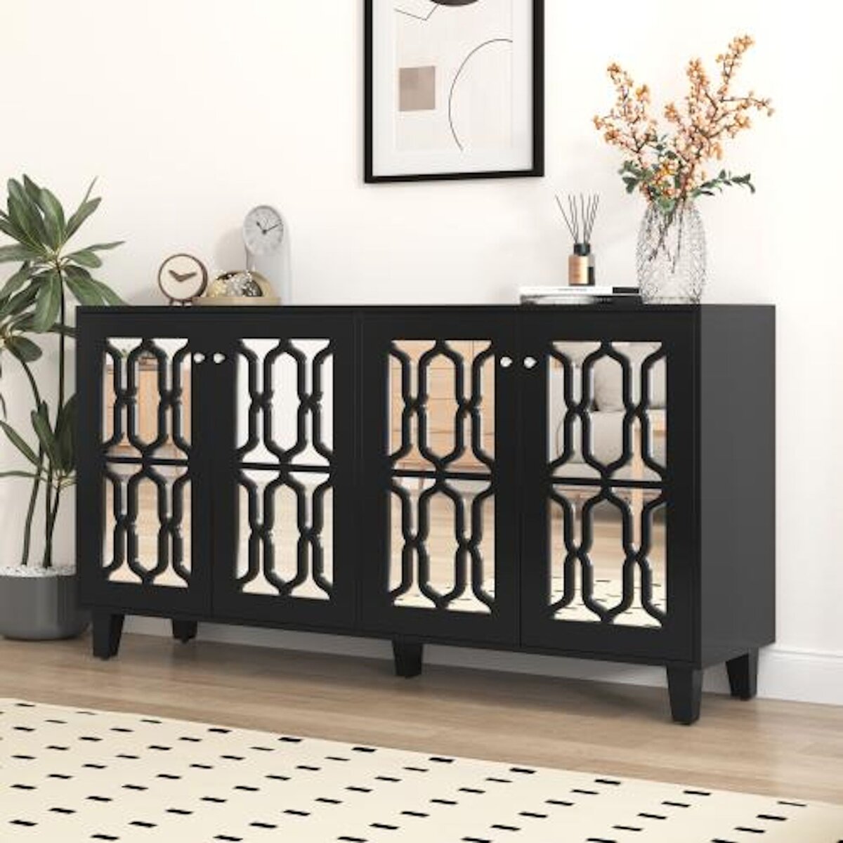 MERAX Buffet 4 porte(s) 0 tiroir(s) - 160 cm noir mdf