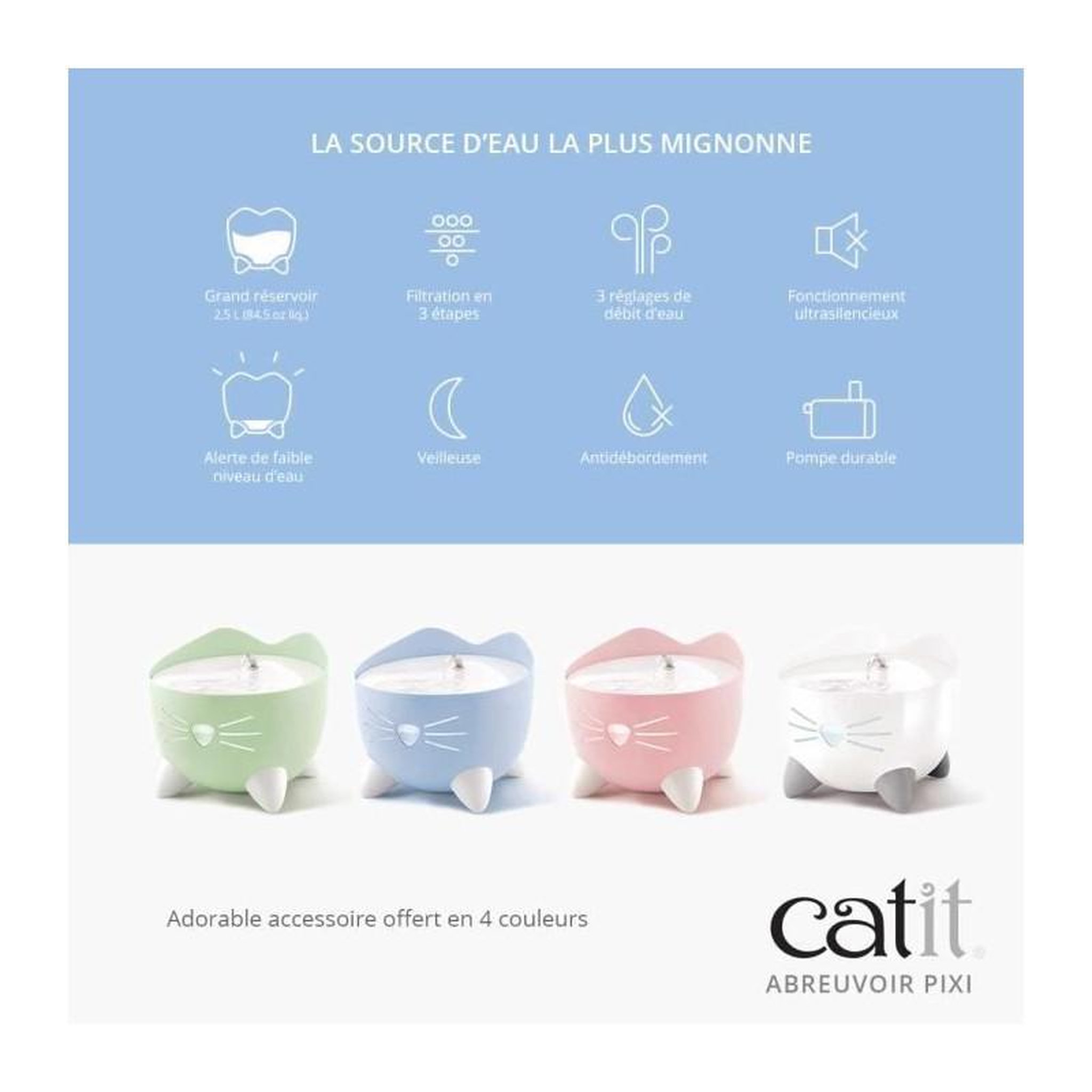Voir la diapositive 2 : Cat'it CAT IT Fontaine a eau automatique pour chat - 2,5 L - Bleu