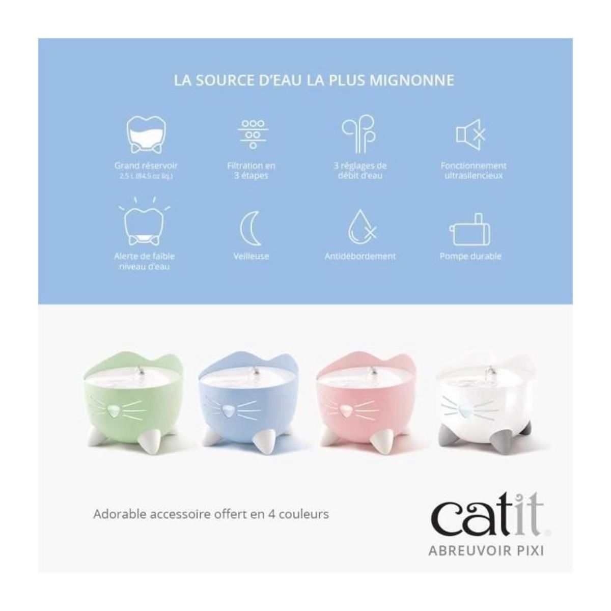 Cat'it CAT IT Fontaine a eau automatique pour chat - 2,5 L - Bleu